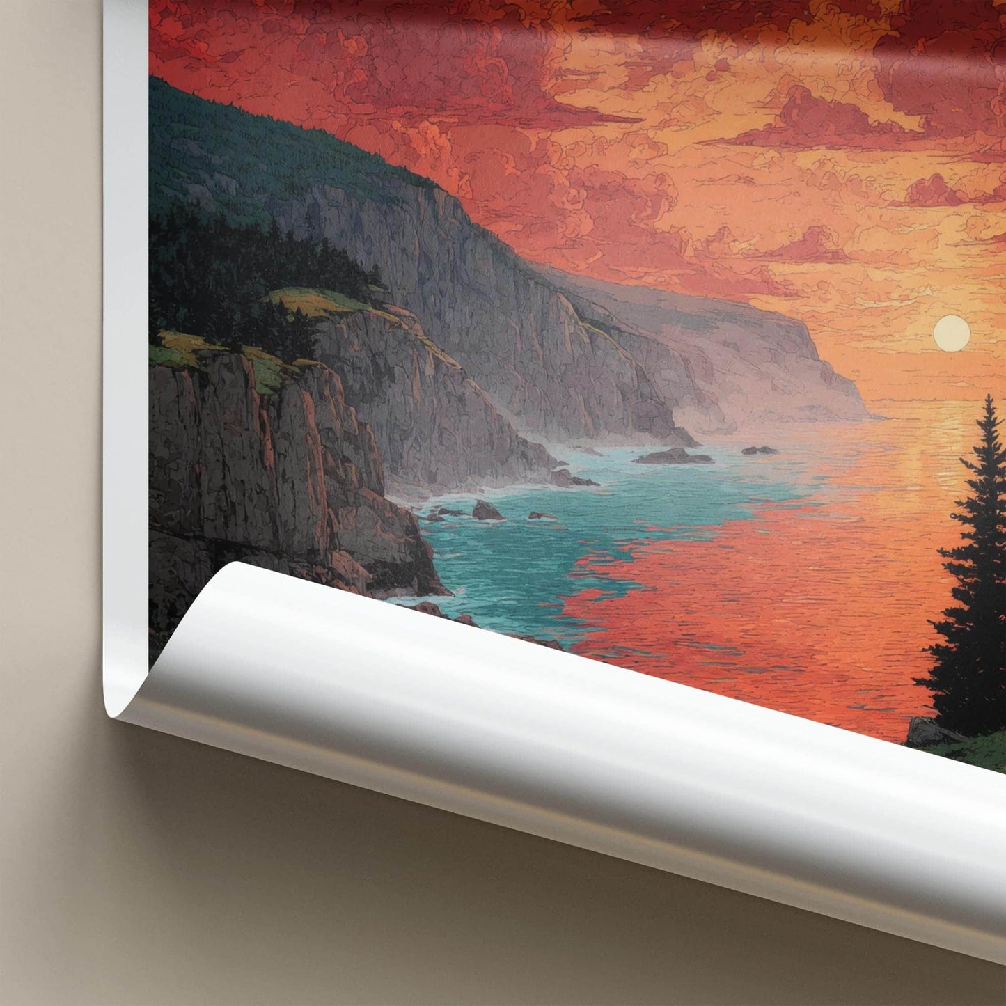 Cape Breton Poster - Canada Travel Art - Dramatic Sunset Cliffs Home Decor