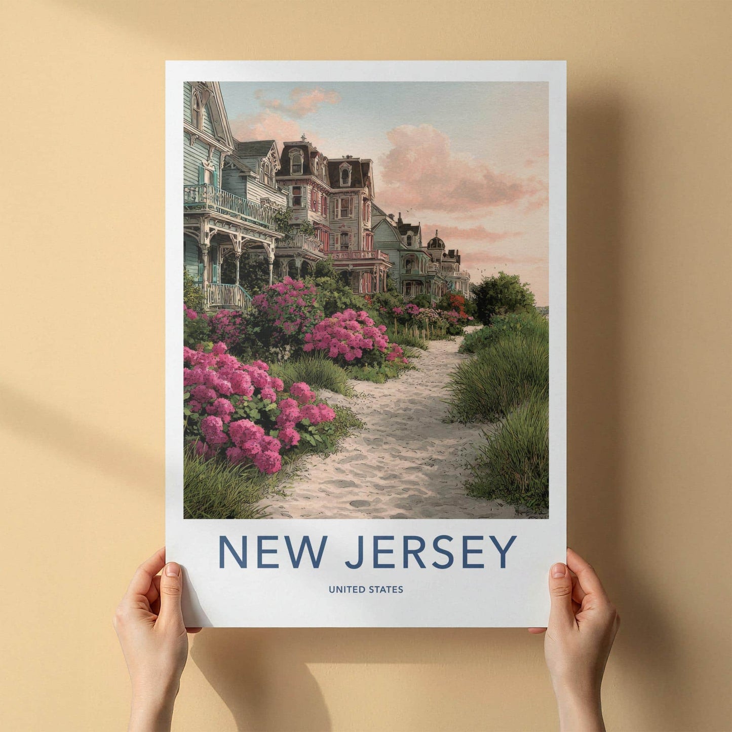 Cape May Poster - New Jersey Travel Print - Victorian Houses Path Wall Decor
