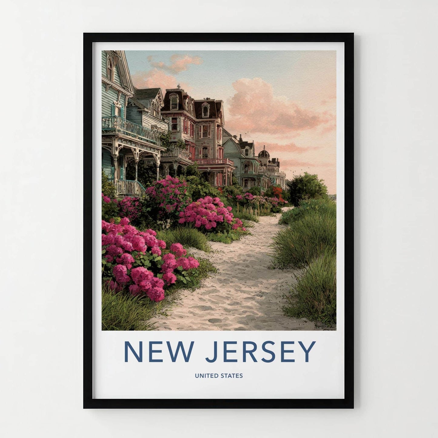 Cape May Poster - New Jersey Travel Print - Victorian Houses Path Wall Decor