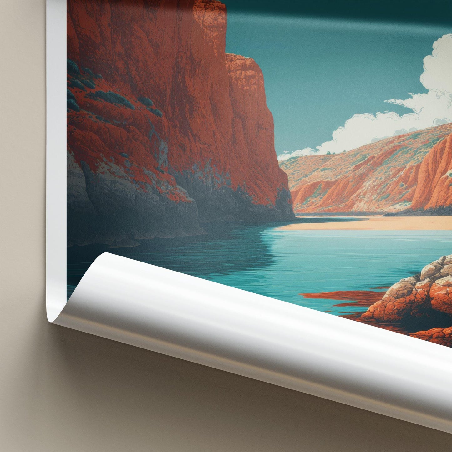 Cape Range Poster - Australia Travel Print - Canyon Bay Azure Room Decor