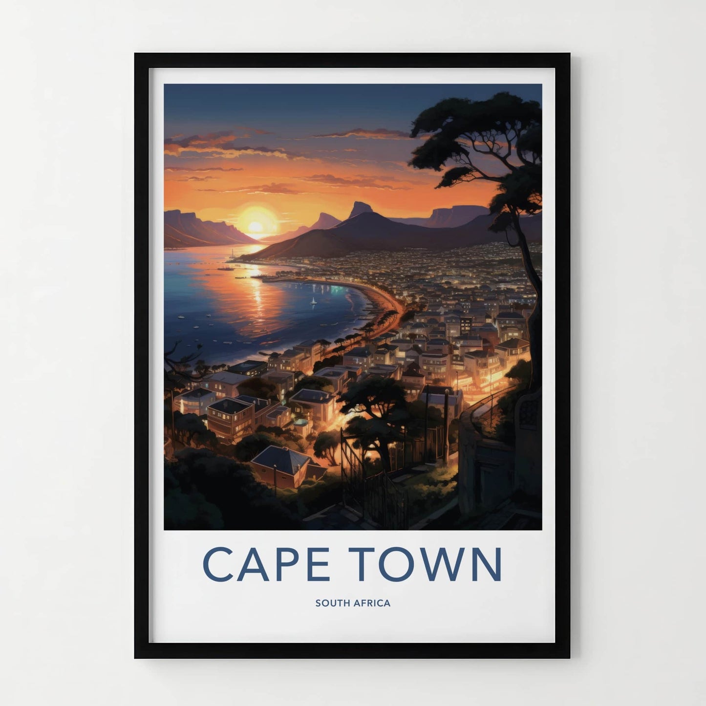 Cape Town Poster - South Africa Travel Art - Coastal City Sunset Home Decor