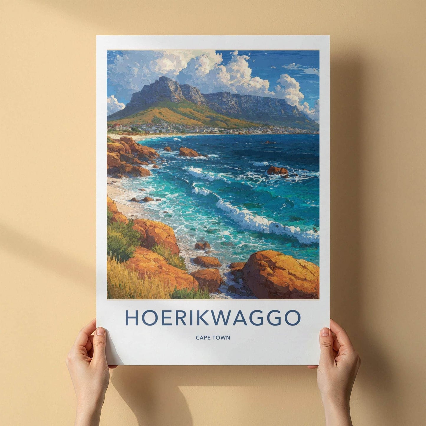 Cape Town Poster - South Africa Travel Art - Coastal Mountain Scene Home Decor