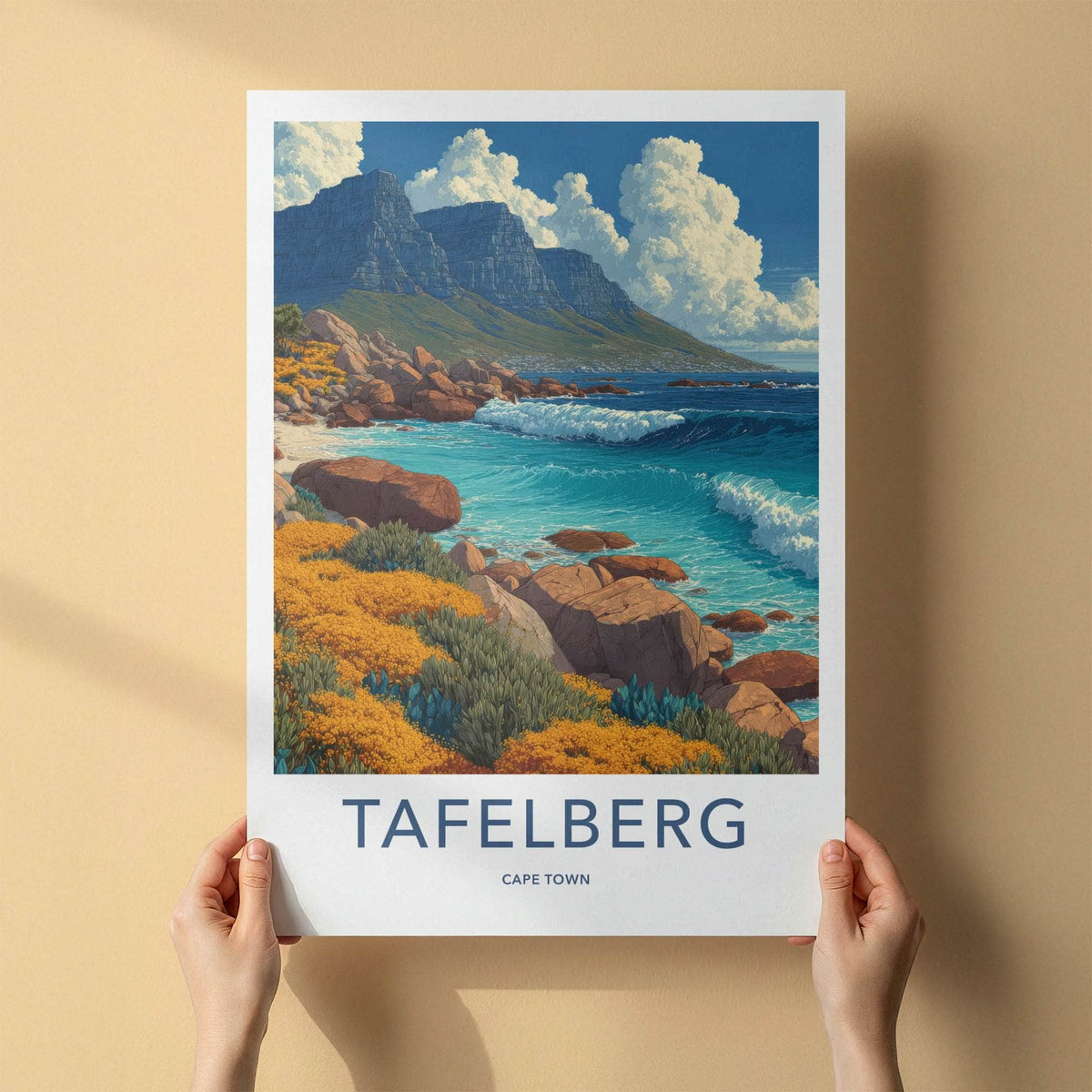 Cape Town Poster - South Africa Travel Art - Mountain Ocean Beach Home Decor
