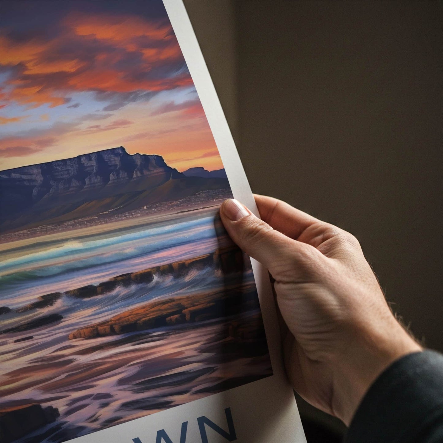 Cape Town Poster - South Africa Travel Art - Sunset Mountain Waves Home Decor
