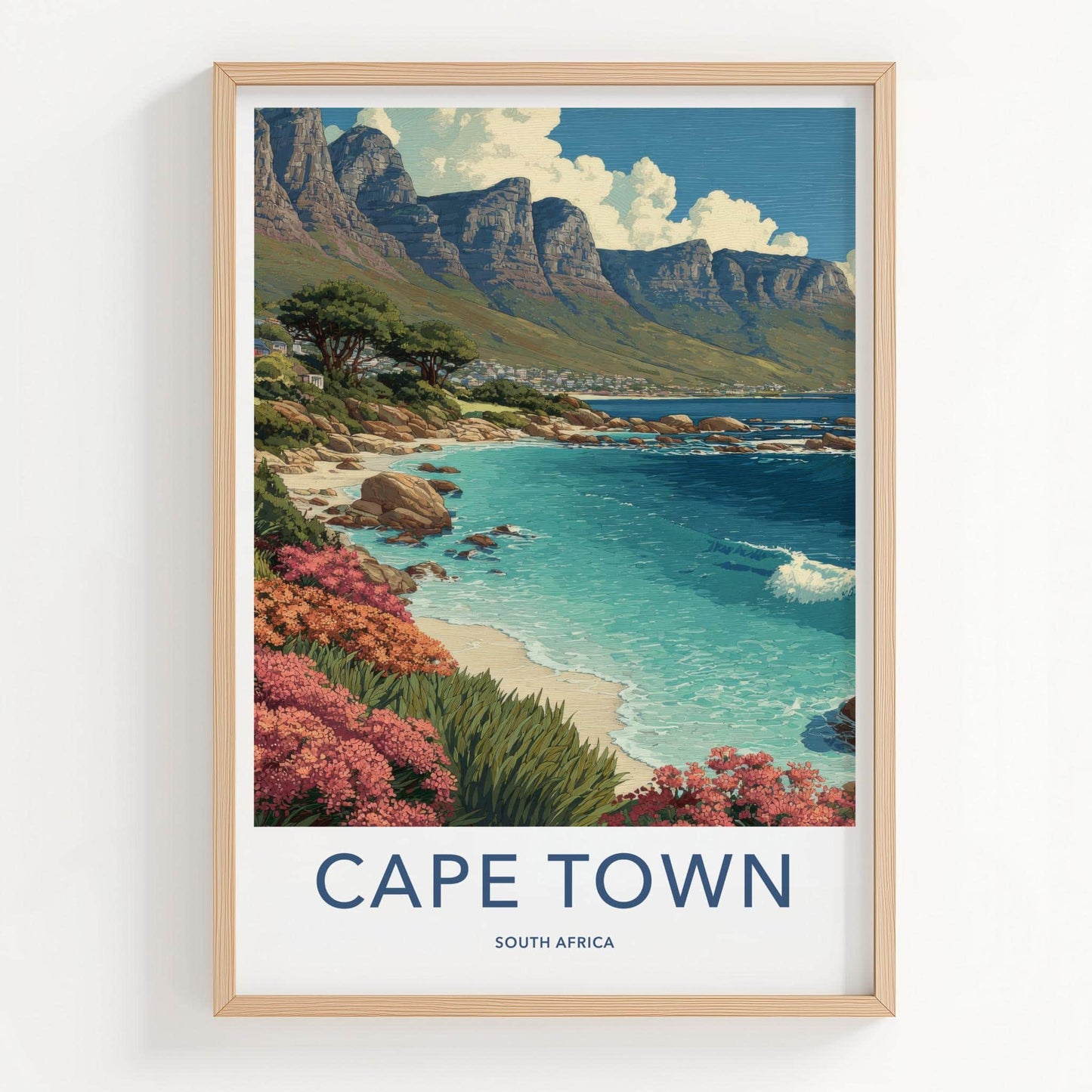 Cape Town Poster - South Africa Travel Art - Vibrant Beach Scene Wall Decor
