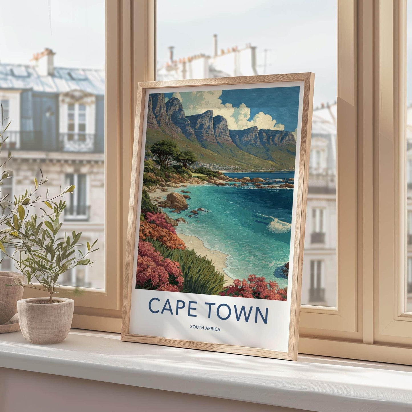 Cape Town Poster - South Africa Travel Art - Vibrant Beach Scene Wall Decor