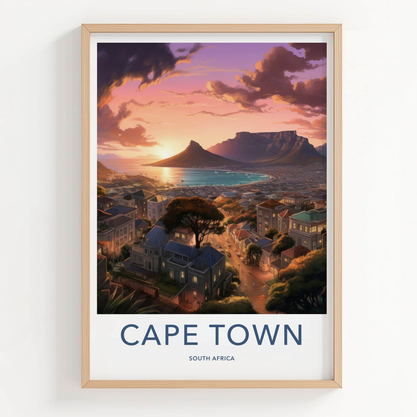 Cape Town Poster - South Africa Travel Art - Vibrant City Sunset Home Decor