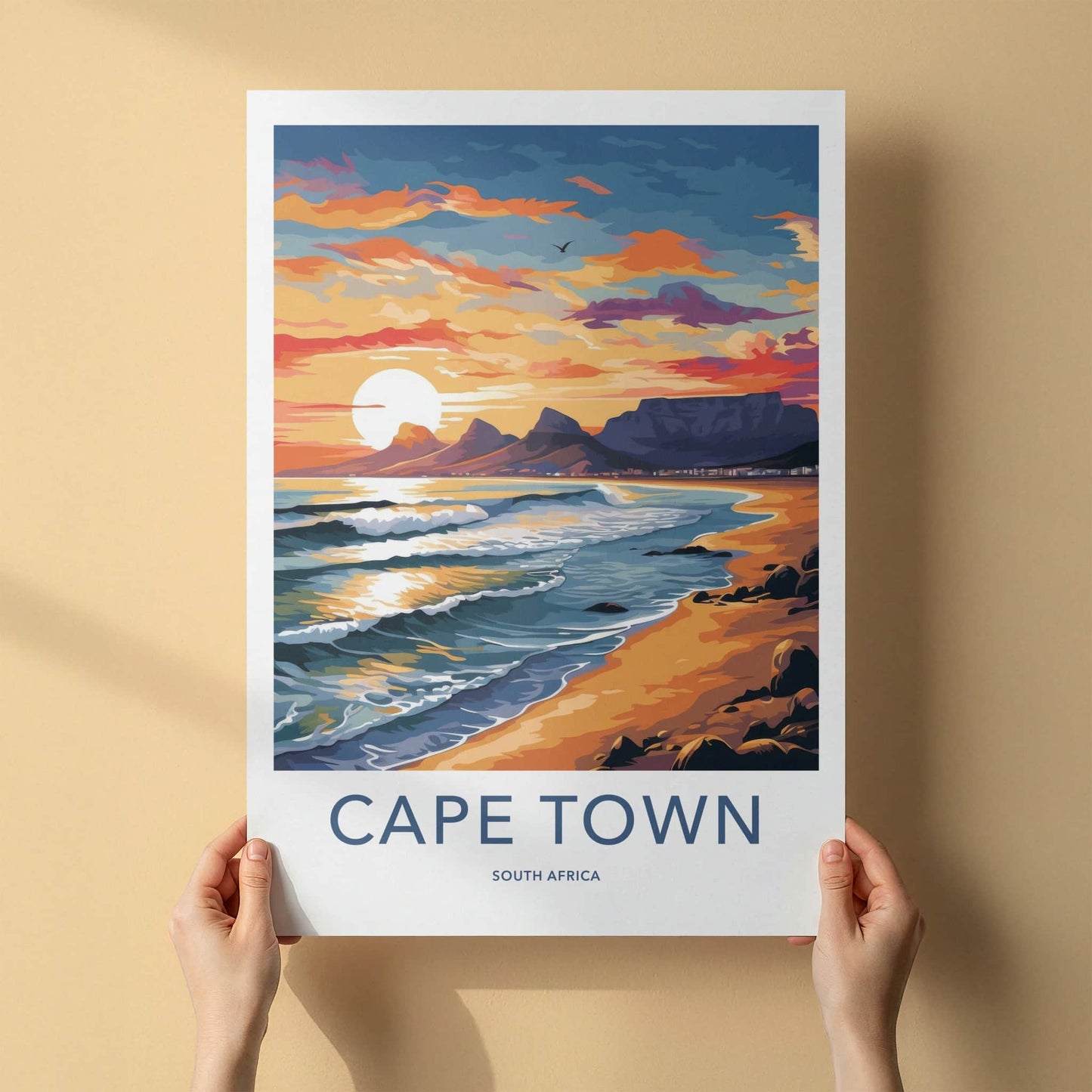 Cape Town Poster - South Africa Travel Art - Vibrant Ocean Sunset Home Decor