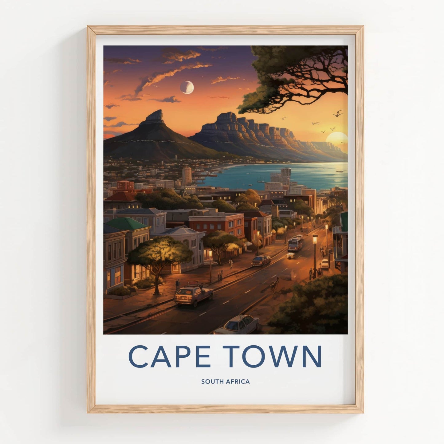 Cape Town Poster - South Africa Travel Print - City Bay Sunset Home Decor