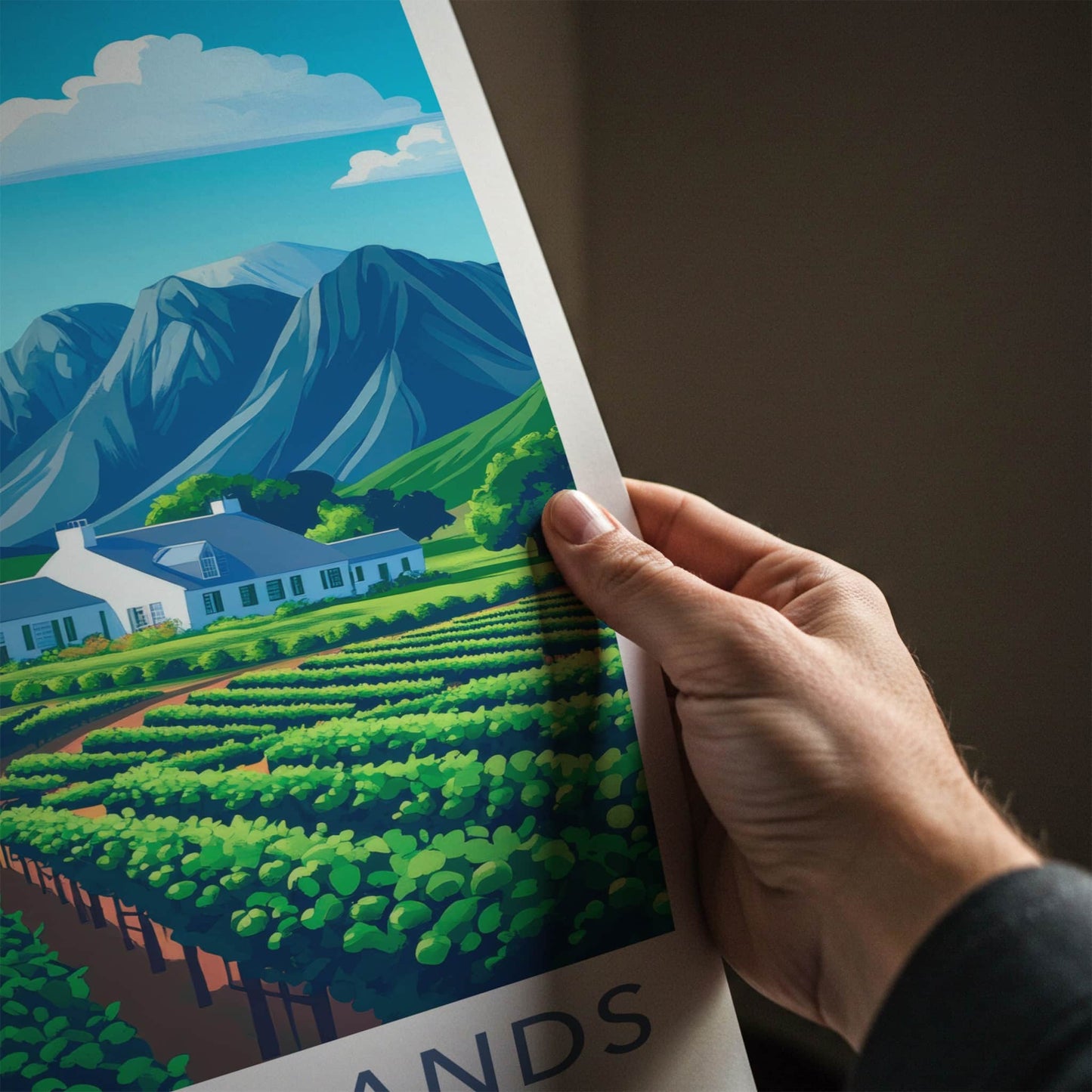 Cape Winelands Poster - South Africa Art Print - Vineyard Mountain Estate Gift