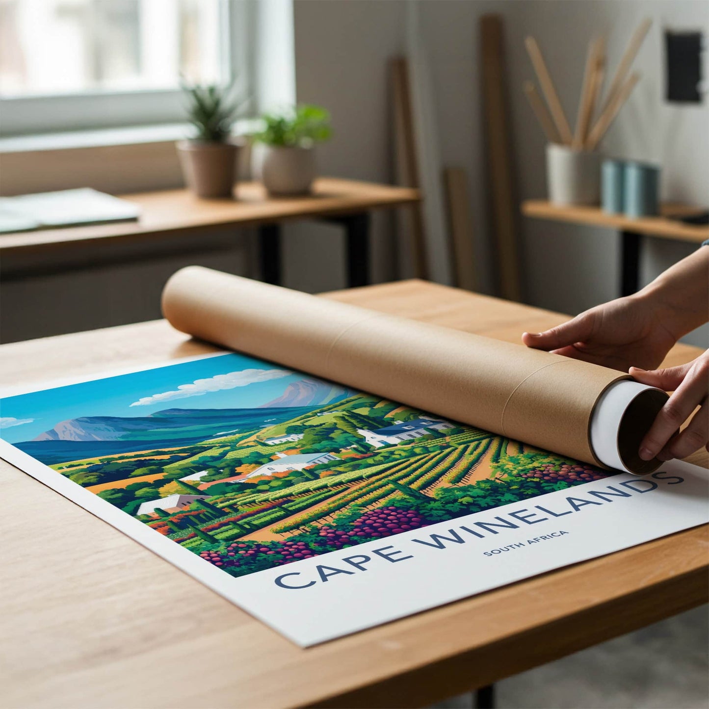 Cape Winelands Poster - South Africa Travel Art - Lush Vineyard Valley Home Decor