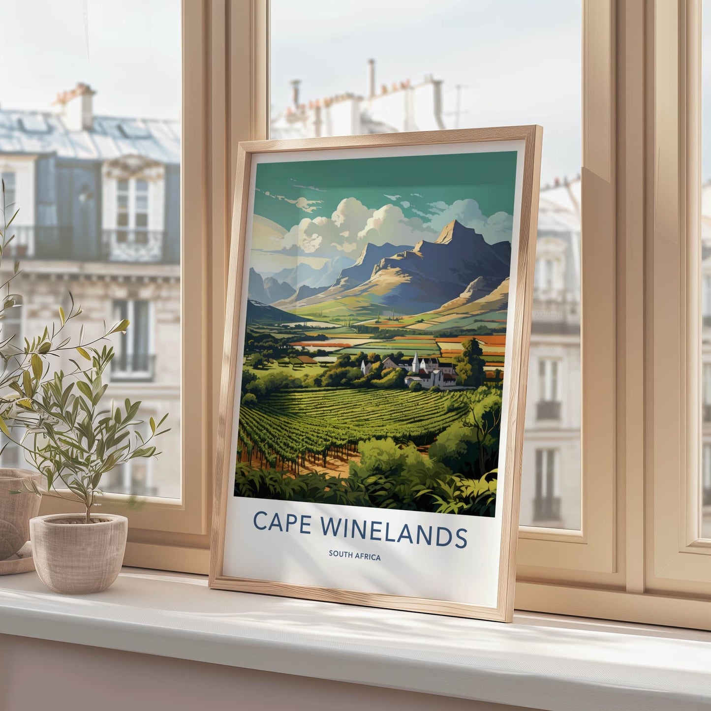 Cape Winelands Poster - South Africa Travel Art - Vineyard Valley Village Home Decor