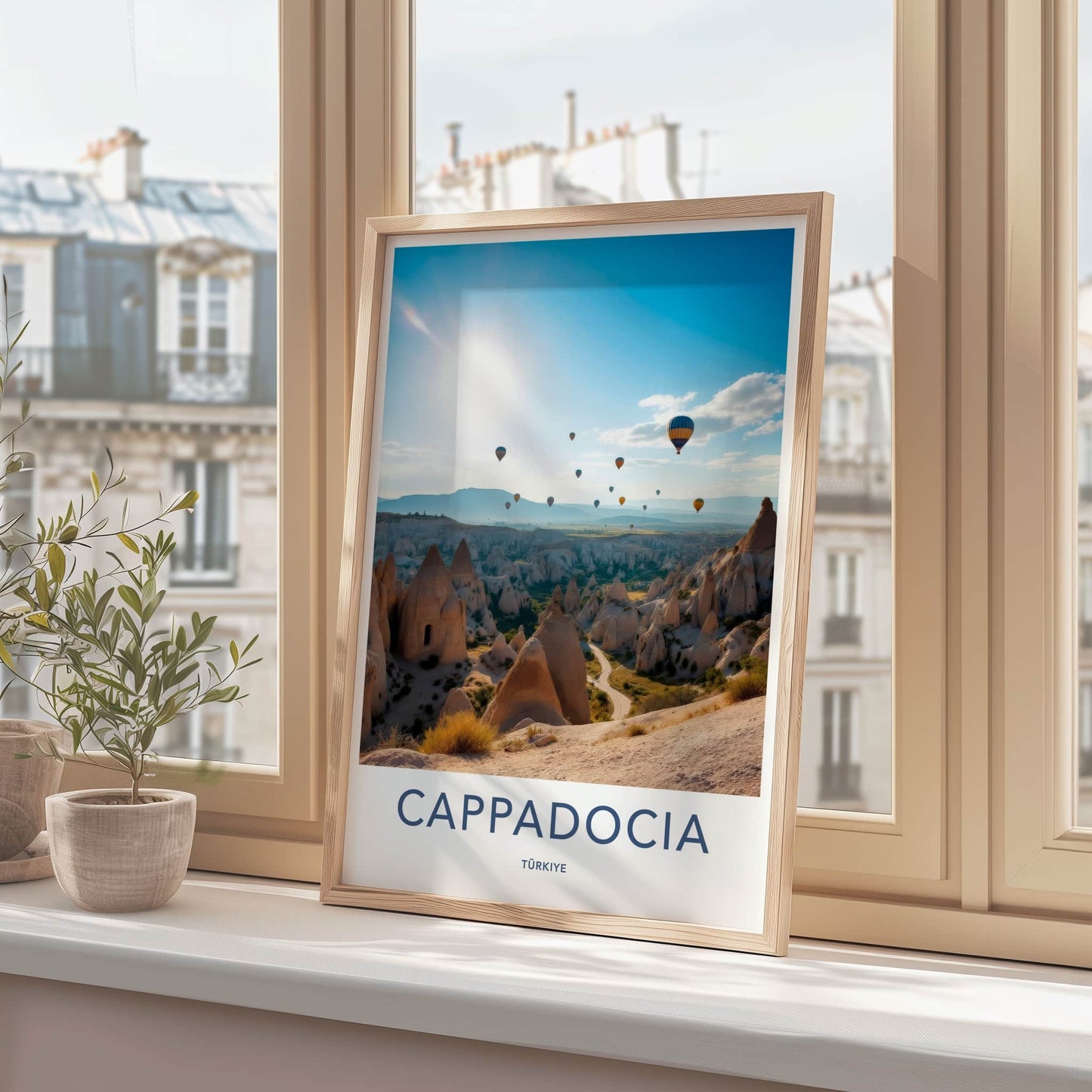 CAPPADOCIA Poster - Turkey Travel Art - Sunny Balloon Landscape Home Decor