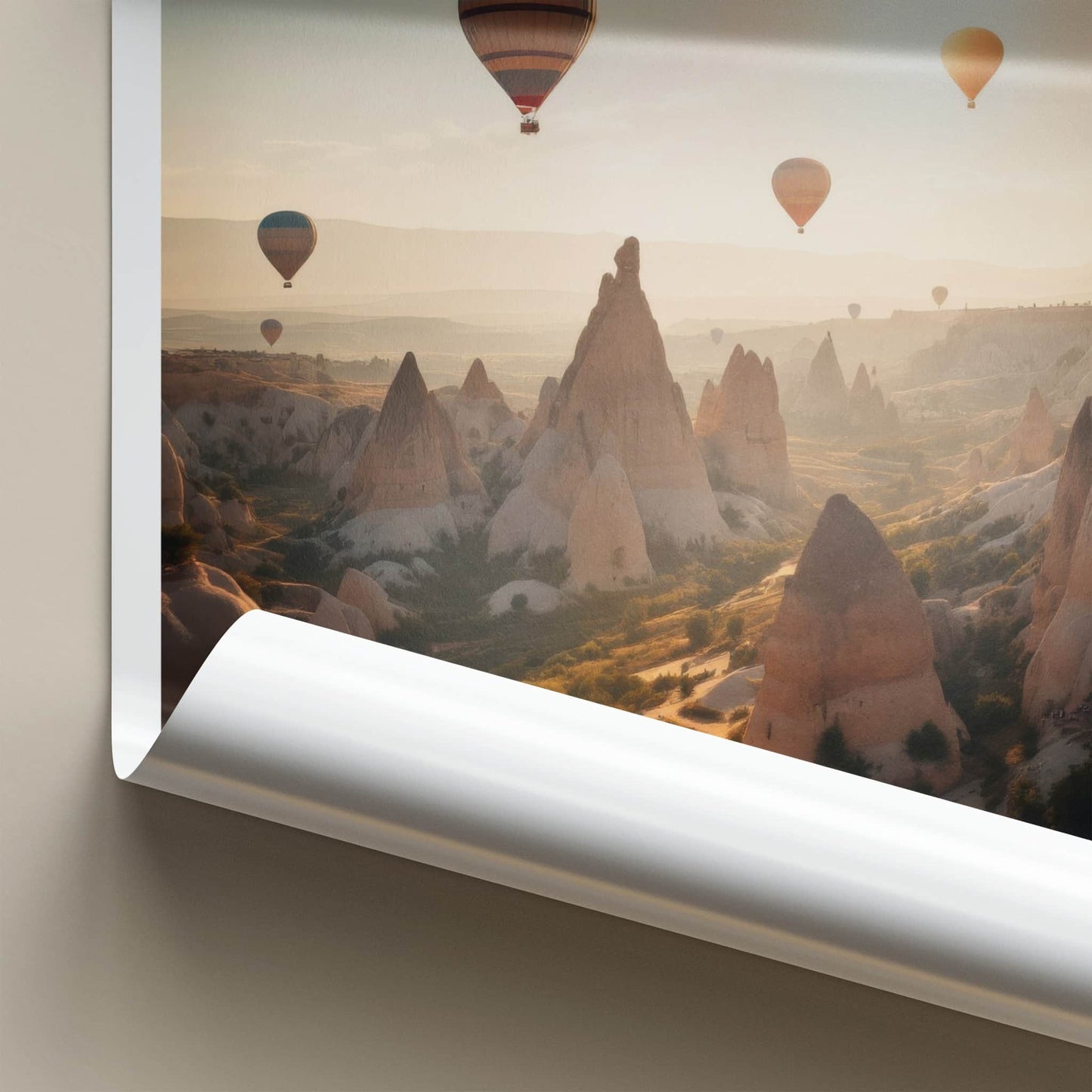 Cappadocia Poster - Turkey Travel Art - Sunrise Balloon Landscape Home Decor