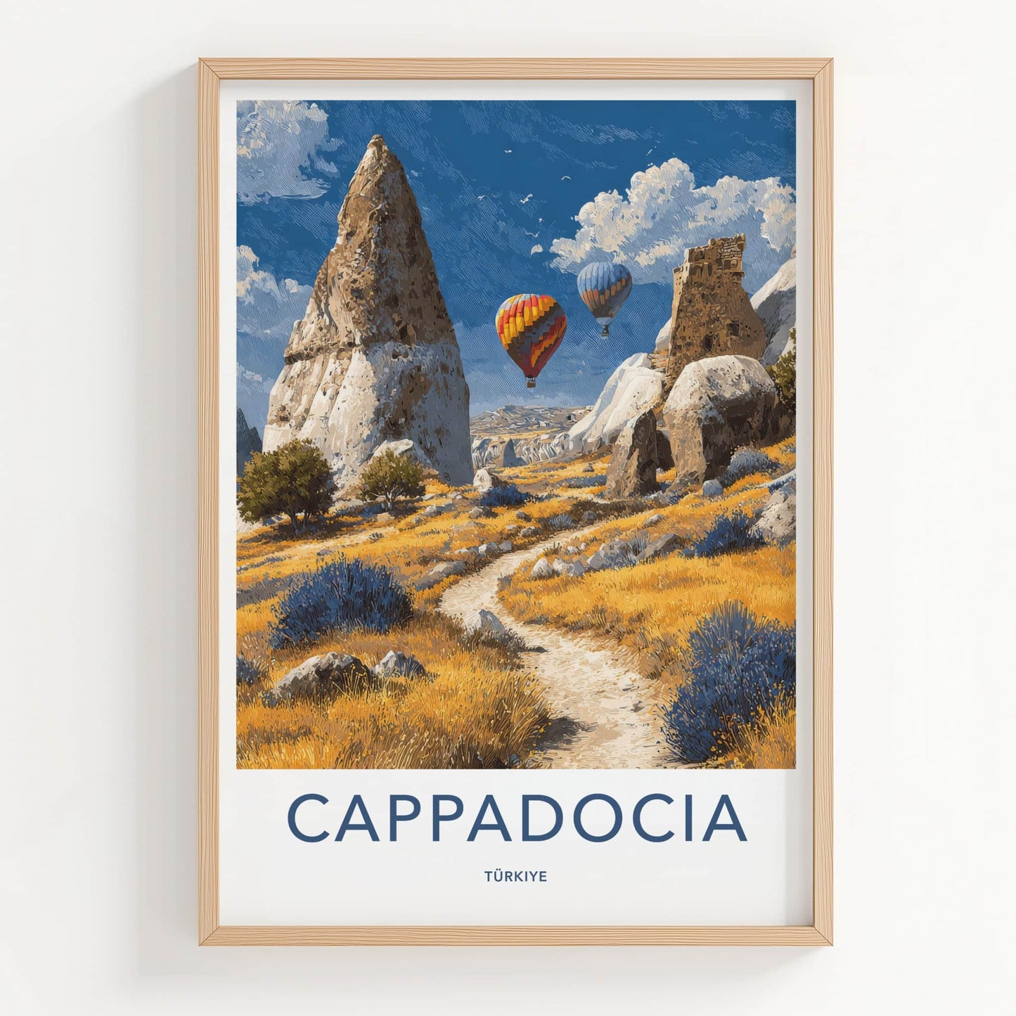 Cappadocia Poster - Turkiye Travel Art - Uplifting Desert Balloons Gallery Art