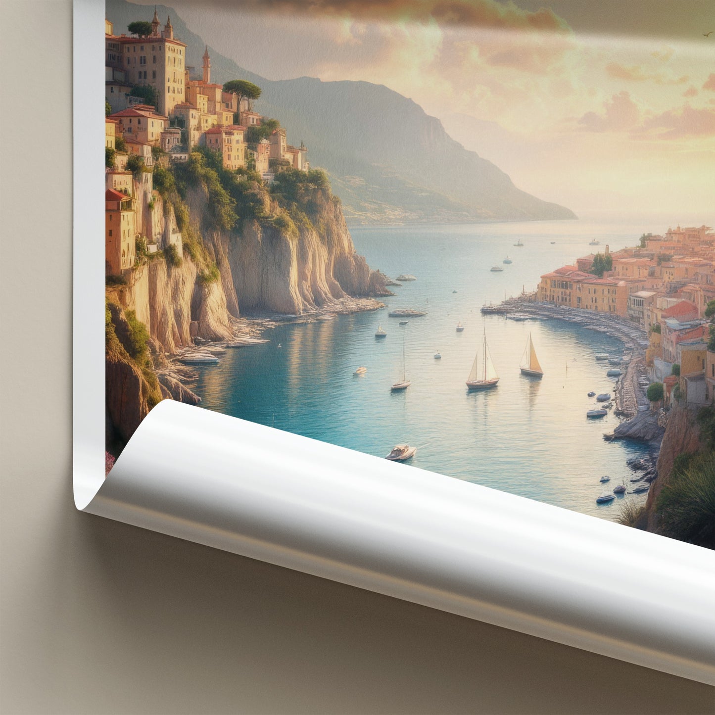 Capri Poster - Italy Travel Art - Cliffside Village Harbor Wall Decor