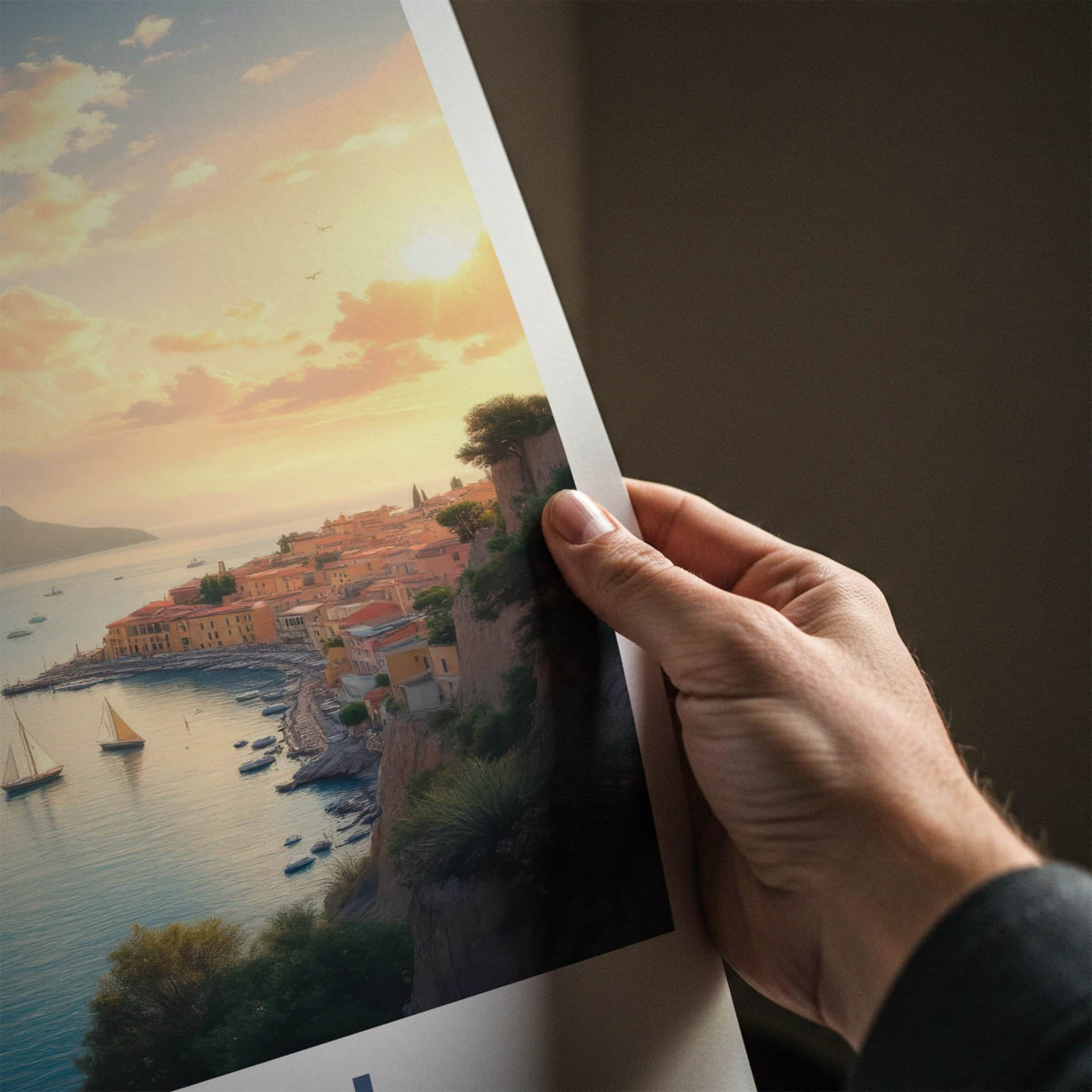 Capri Poster - Italy Travel Art - Cliffside Village Harbor Wall Decor