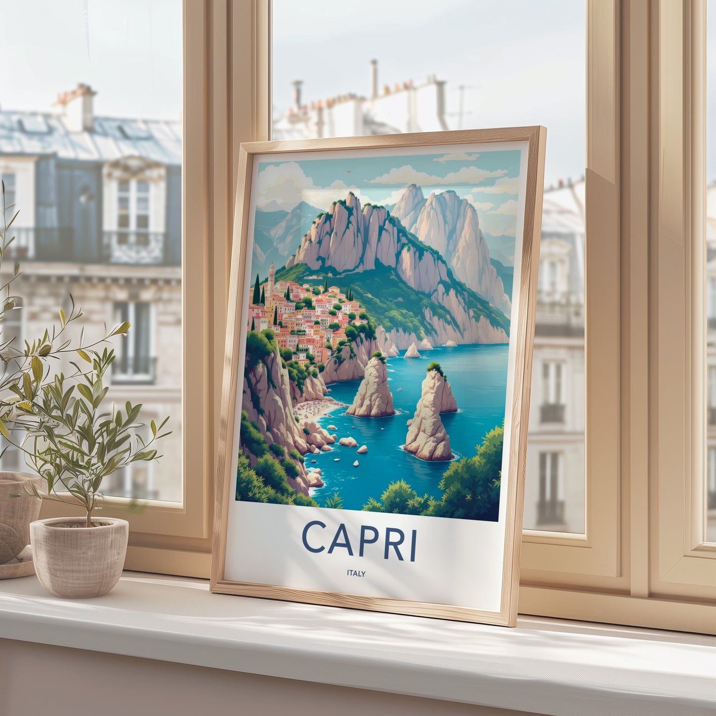 Capri Poster - Italy Travel Art - Coastal Village Cliffs Home Decor