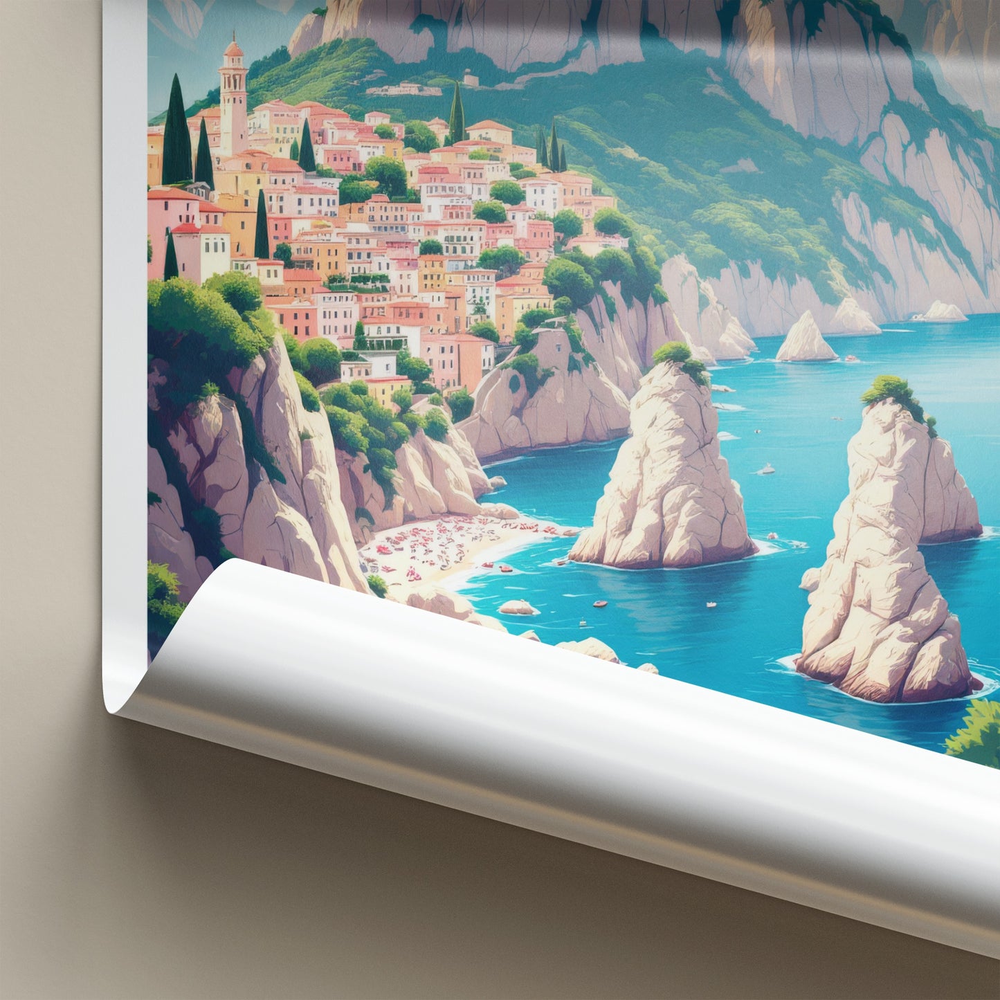 Capri Poster - Italy Travel Art - Coastal Village Cliffs Home Decor