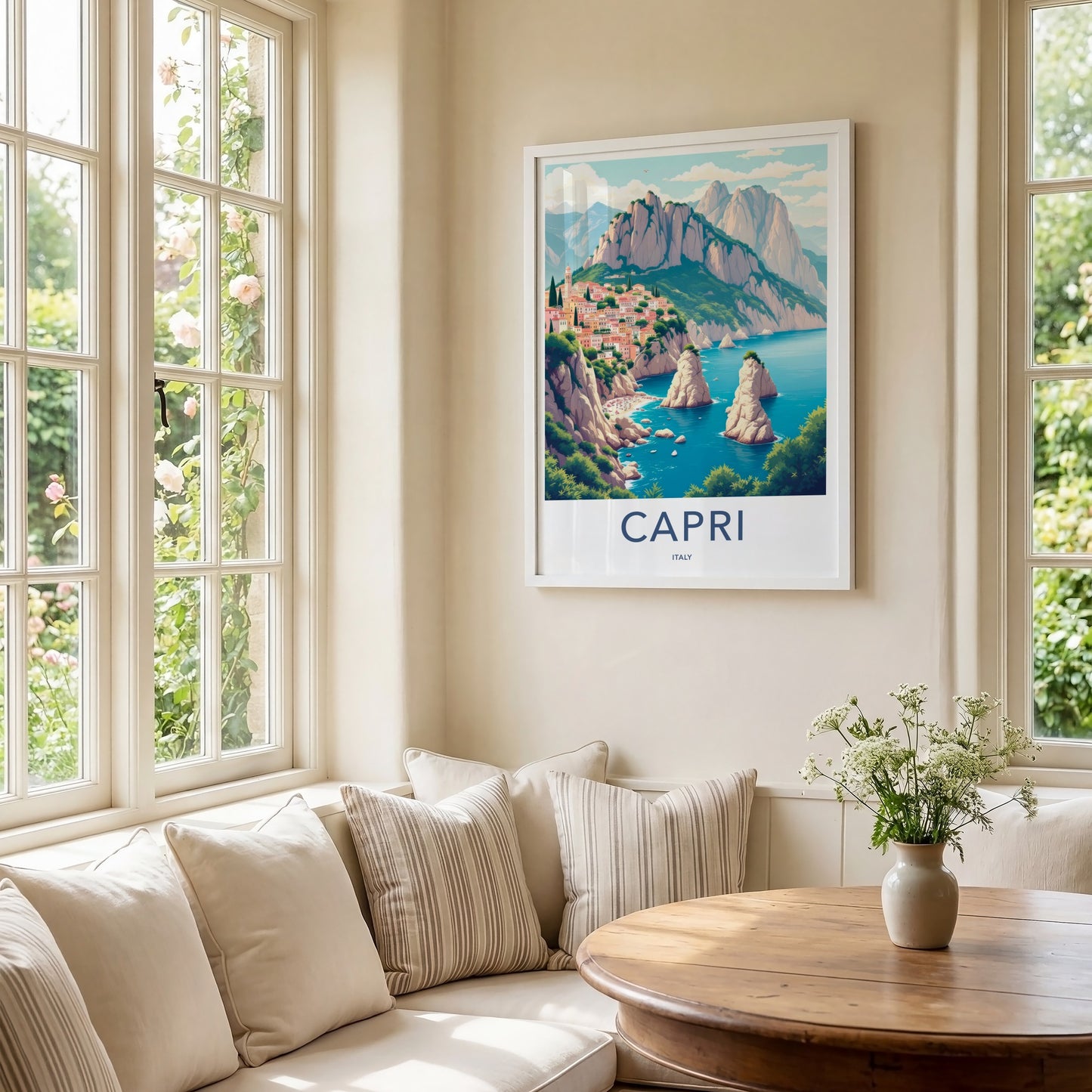 Capri Poster - Italy Travel Art - Coastal Village Cliffs Home Decor