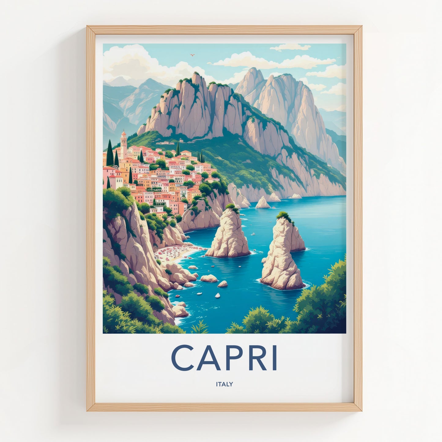 Capri Poster - Italy Travel Art - Coastal Village Cliffs Home Decor