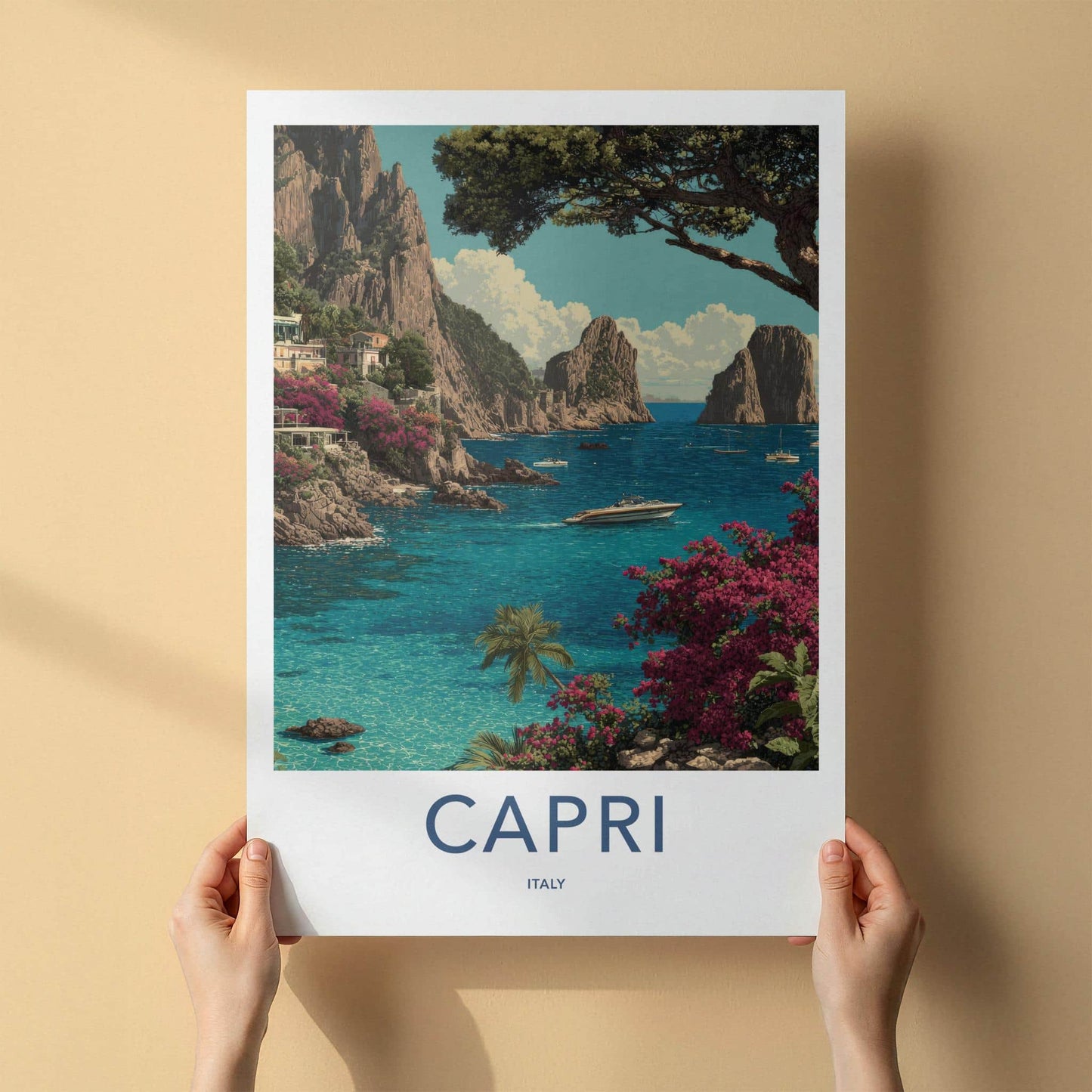 Capri Poster - Italy Travel Art - Turquoise Water Cliffs Home Decor