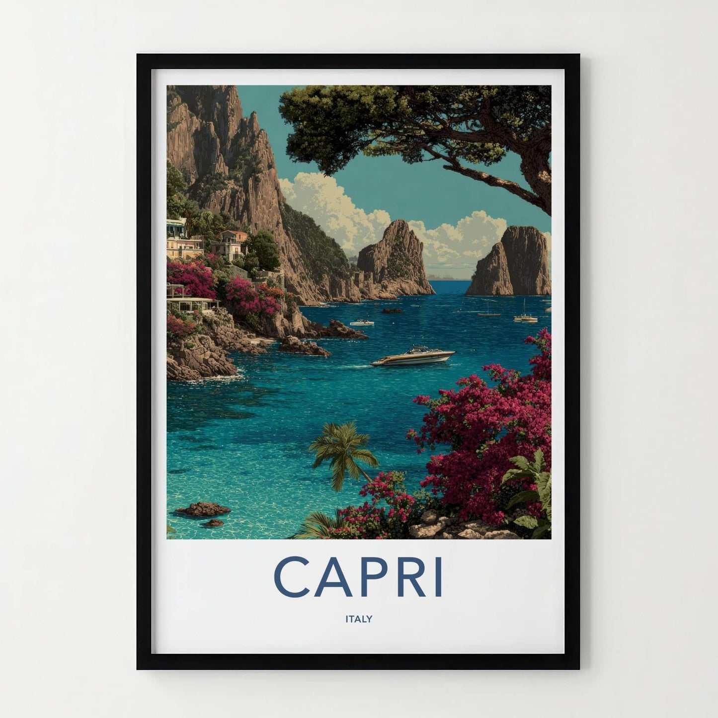 Capri Poster - Italy Travel Art - Turquoise Water Cliffs Home Decor