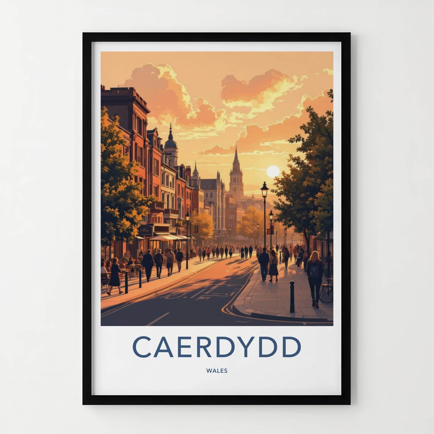Cardiff Poster - Wales Framed Print - Golden Hour City Lounge Decor