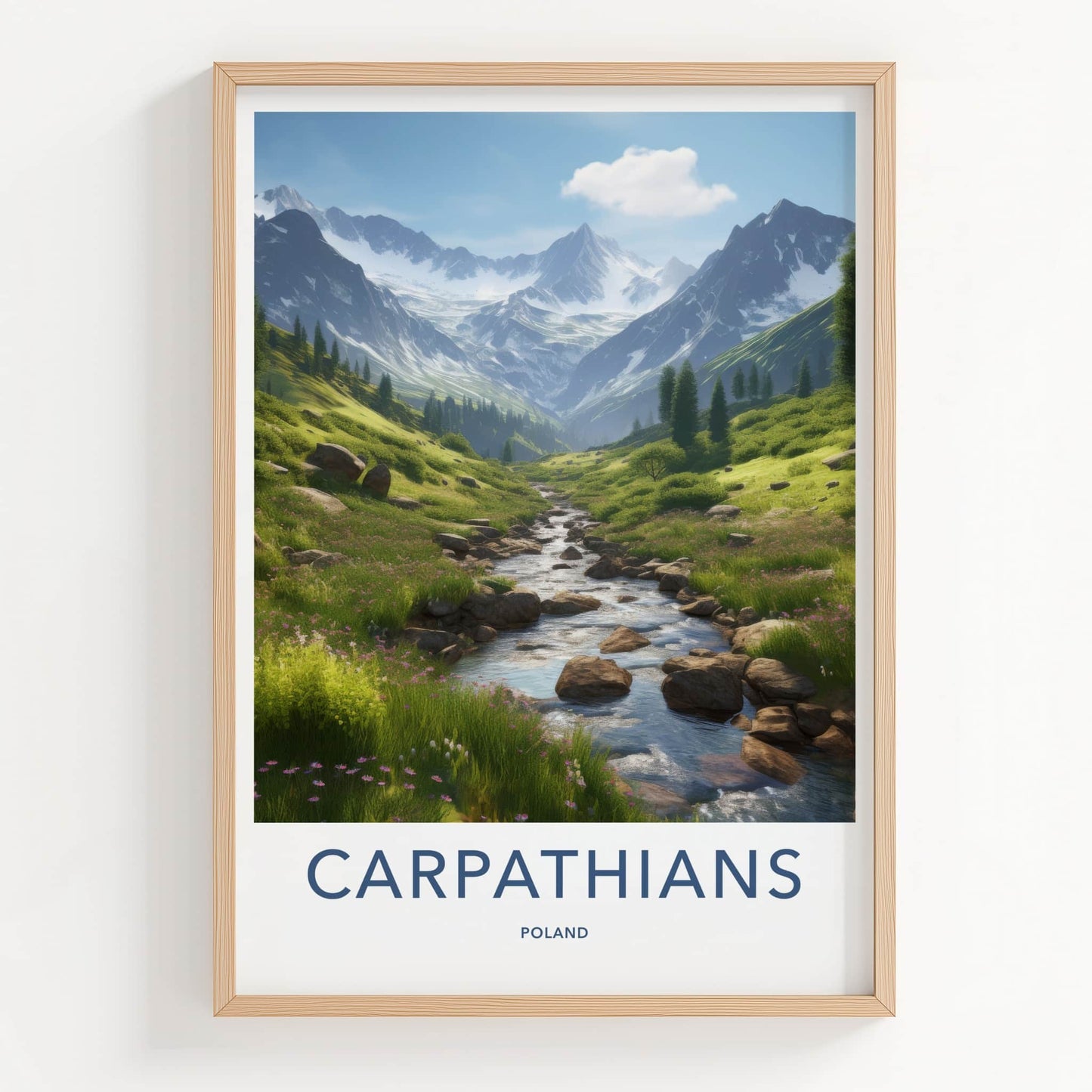 Carpathians Poster - Poland Travel Art - Mountain River Valley Home Decor