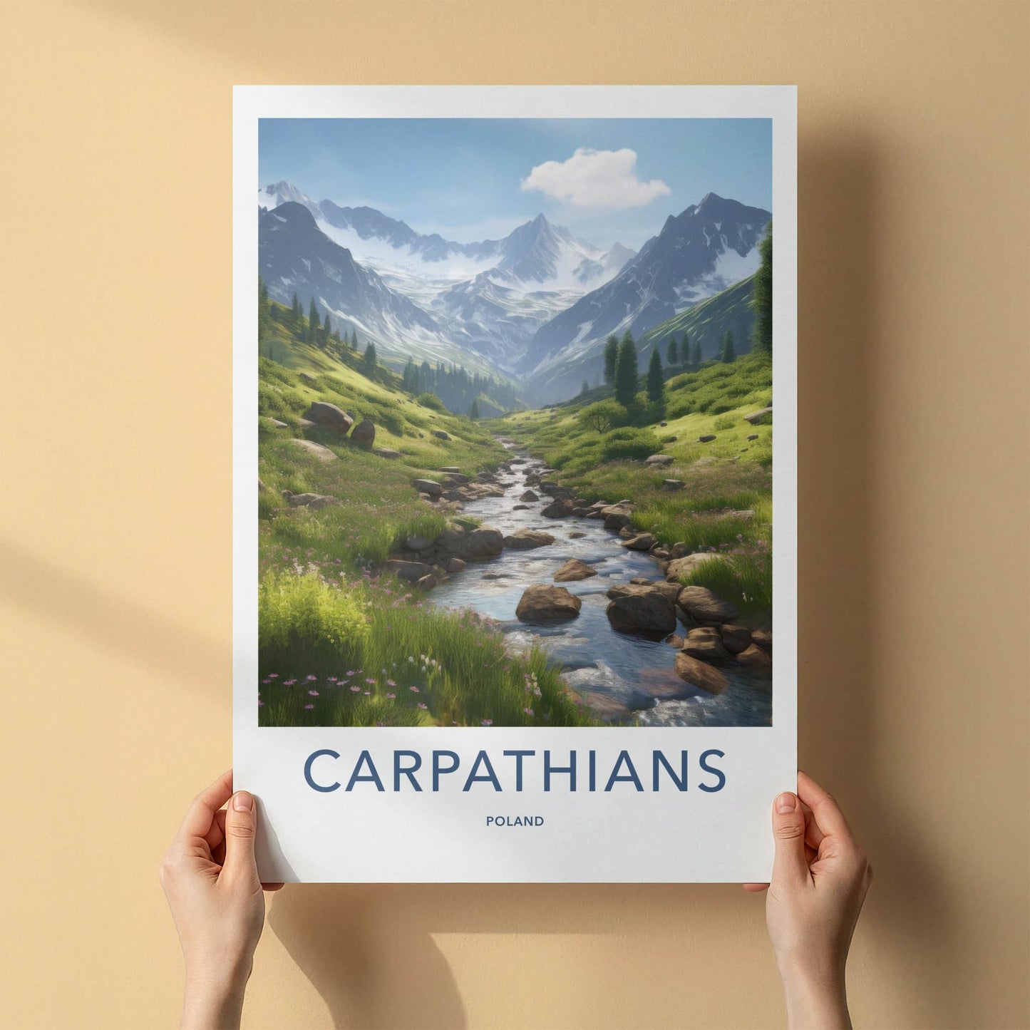 Carpathians Poster - Poland Travel Art - Mountain River Valley Home Decor