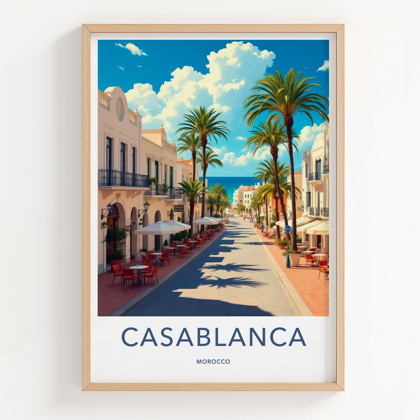 Casablanca Poster - Morocco Travel Art - Coastal Street Scene Home Decor