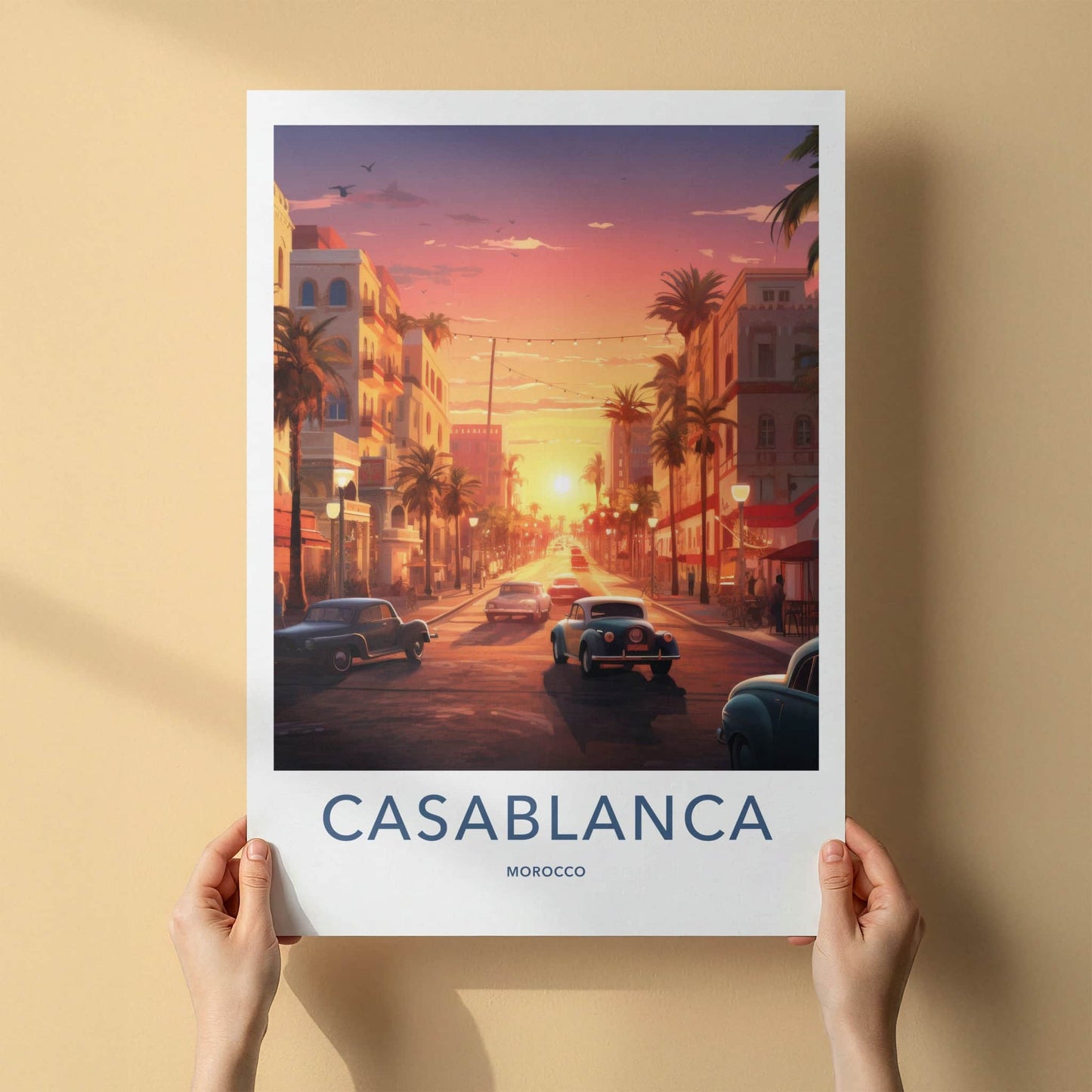 Casablanca Poster - Morocco Travel Art - Golden Hour Boulevard Home Decor