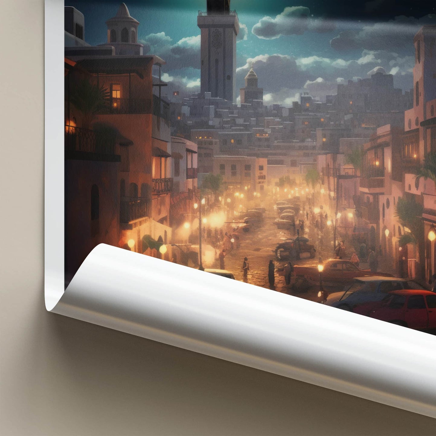 Casablanca Poster - Morocco Travel Art - Moonlit City Street Home Decor