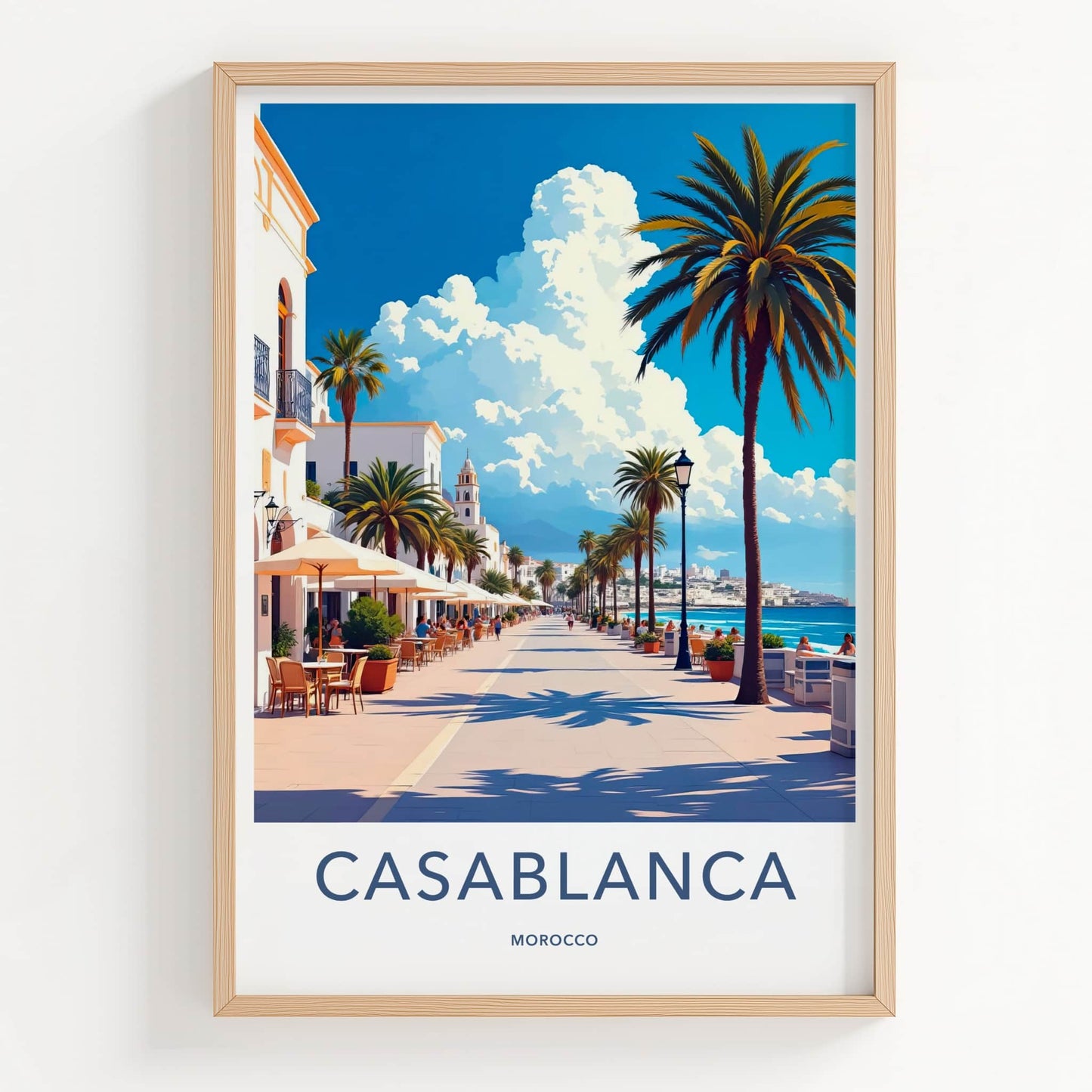 Casablanca Poster - Morocco Travel Art - Palm Lined Promenade Home Decor