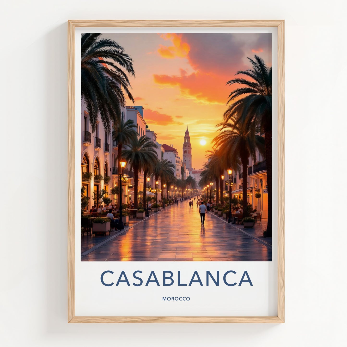 Casablanca Poster - Morocco Travel Art - Vibrant City Sunset Home Decor