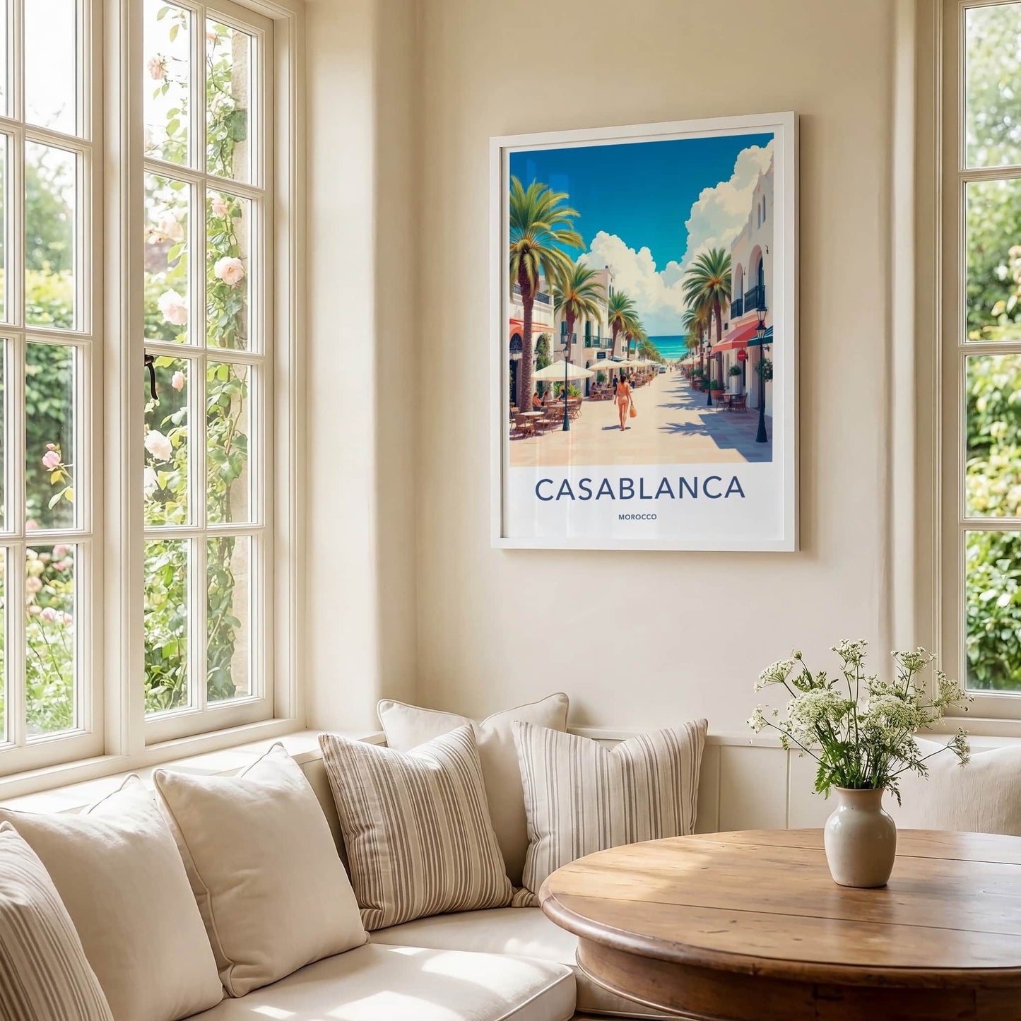 Casablanca Poster - Morocco Travel Art - Vibrant Coastal Street Wall Decor