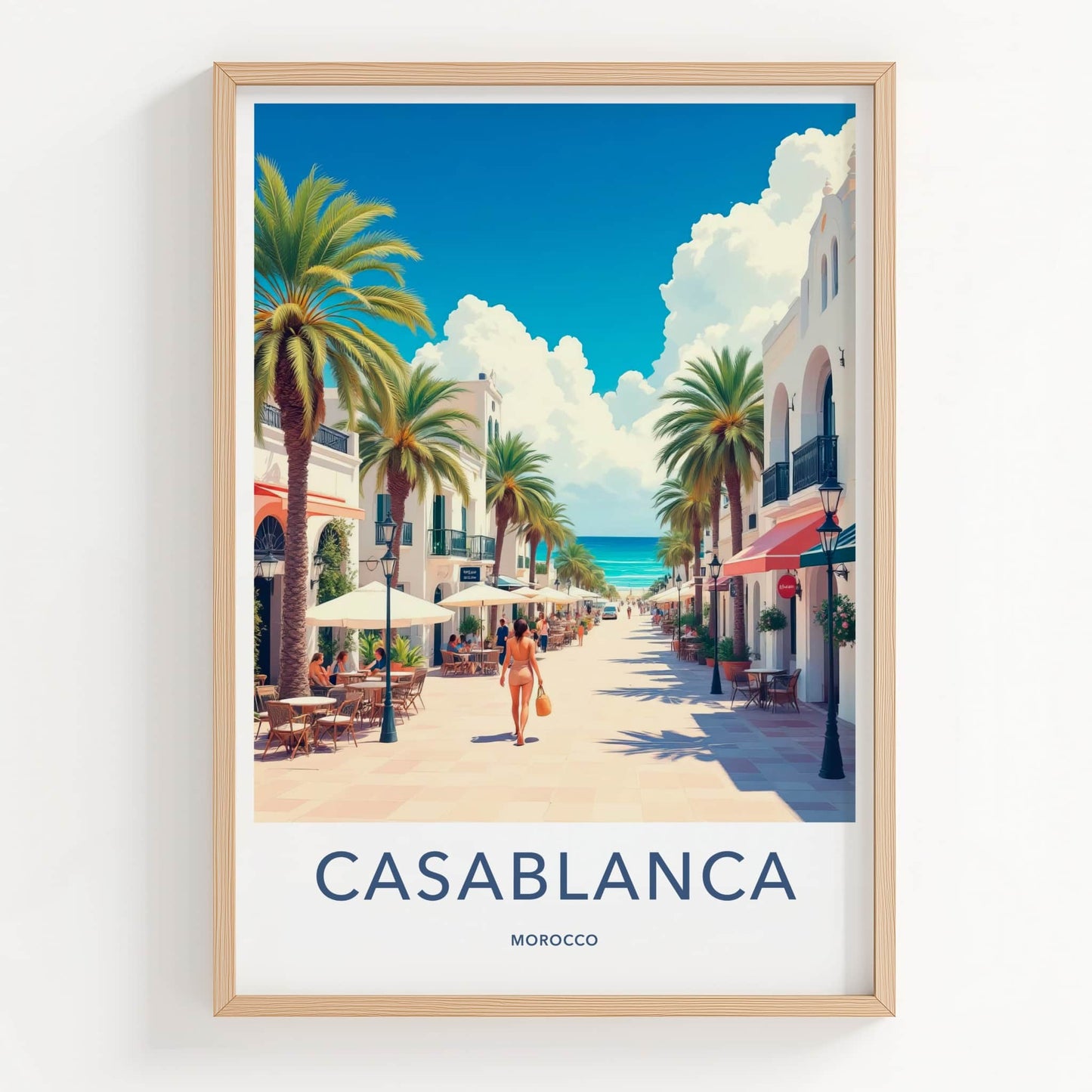 Casablanca Poster - Morocco Travel Art - Vibrant Coastal Street Wall Decor