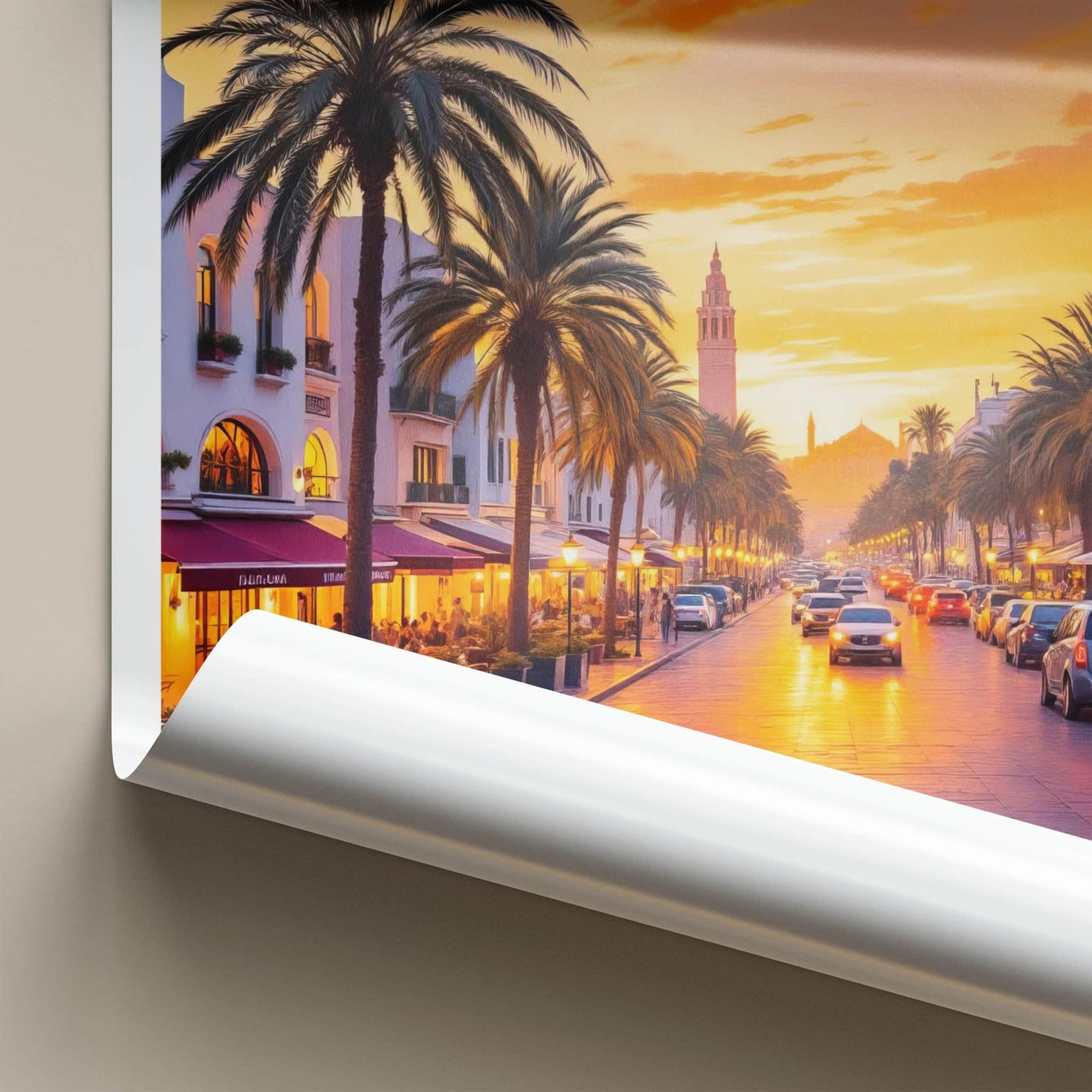 Casablanca Poster - Morocco Travel Art - Vibrant Street Sunset Home Decor