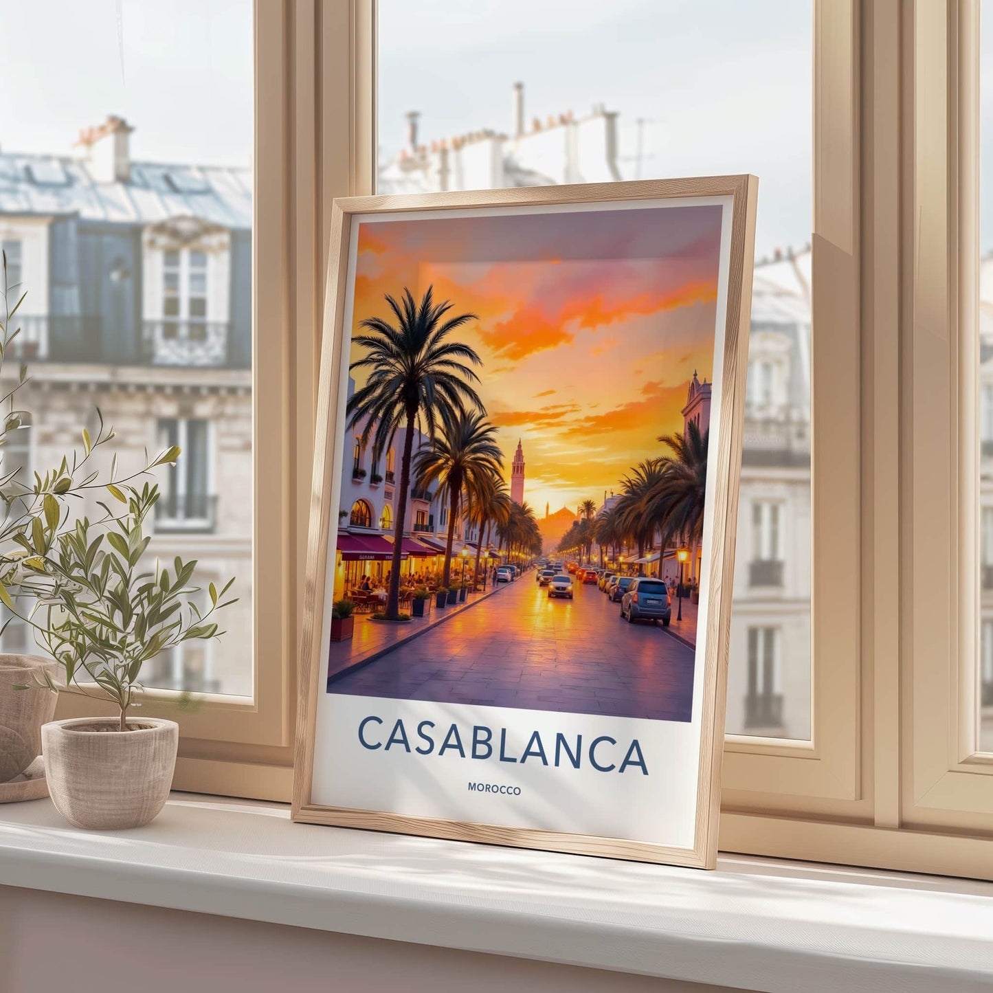 Casablanca Poster - Morocco Travel Art - Vibrant Street Sunset Home Decor