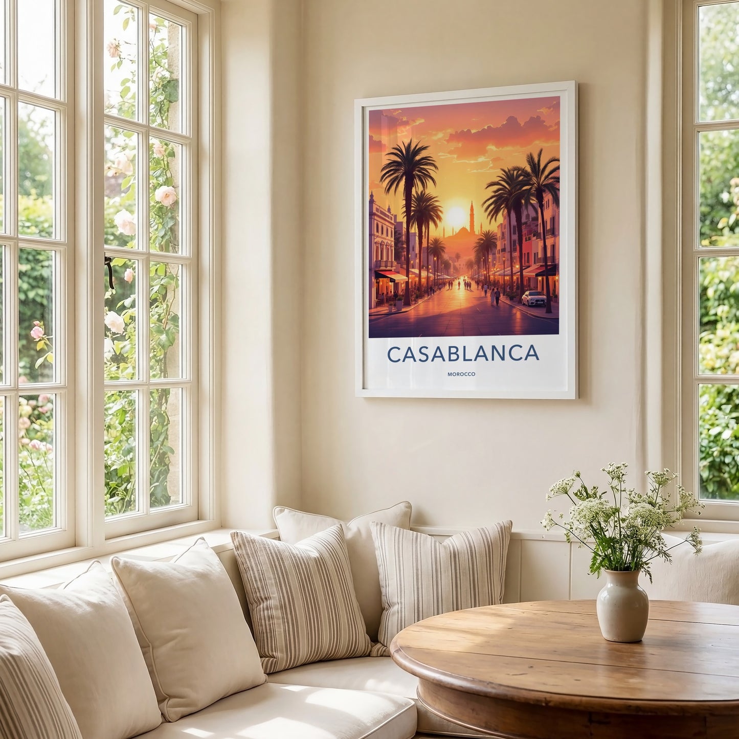 Casablanca Poster - Morocco Travel Art - Vibrant Sunset Street Home Decor