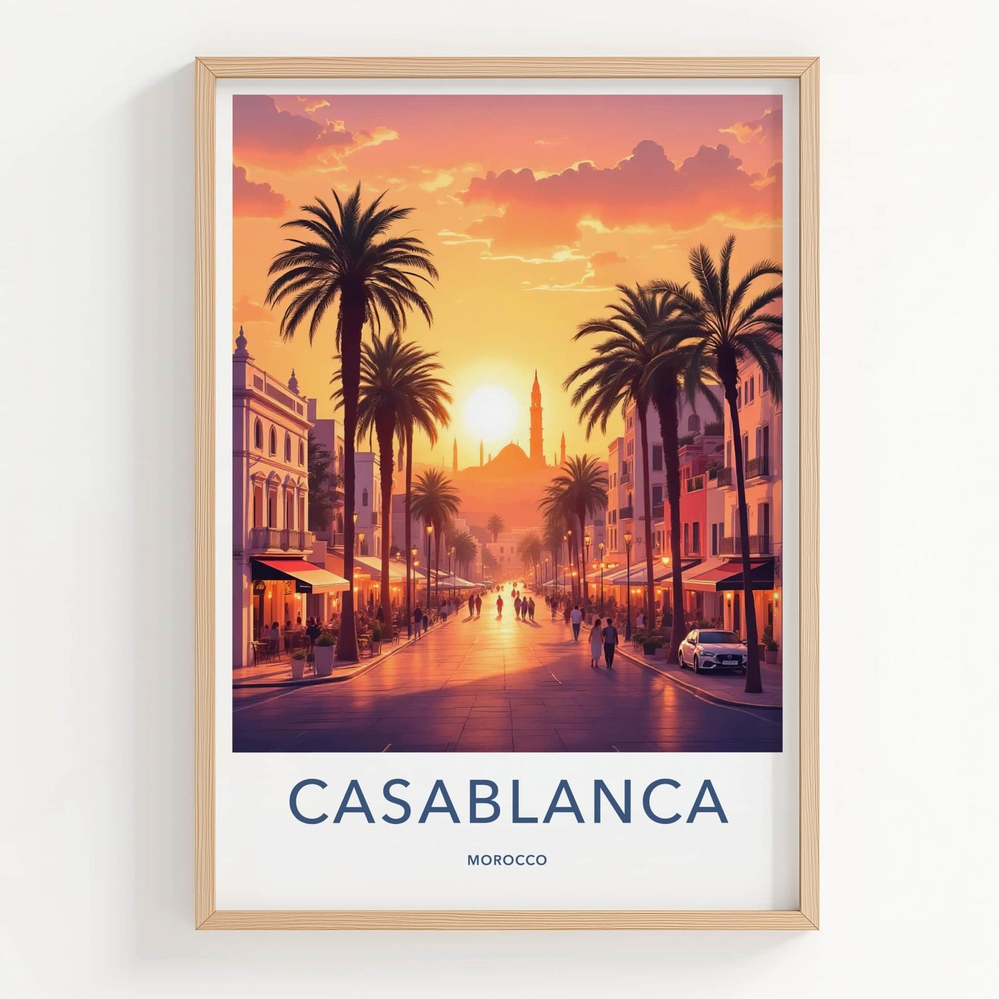 Casablanca Poster - Morocco Travel Art - Vibrant Sunset Street Home Decor