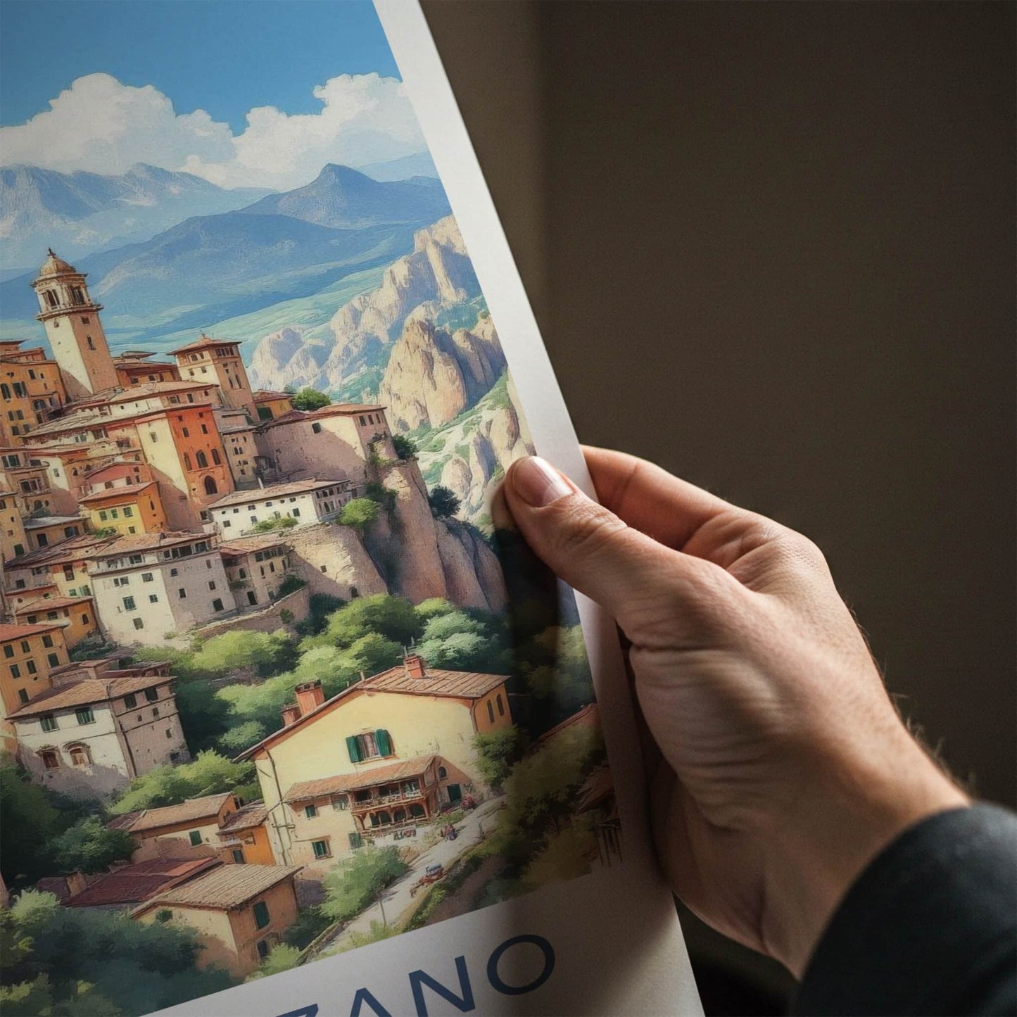 Castelmezzano Poster - Italy Travel Art - Cliffside Village Belltower Home Decor
