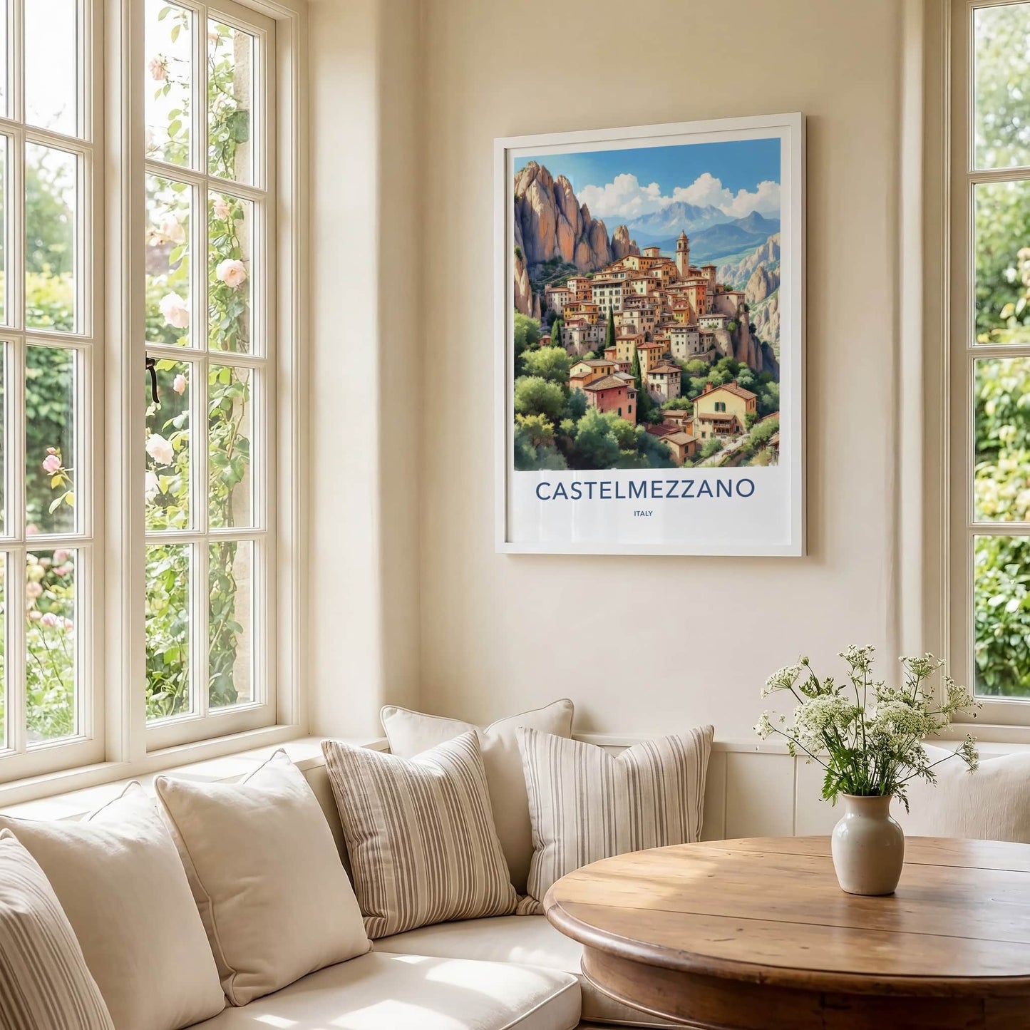 Castelmezzano Poster - Italy Travel Art - Cliffside Village Belltower Home Decor