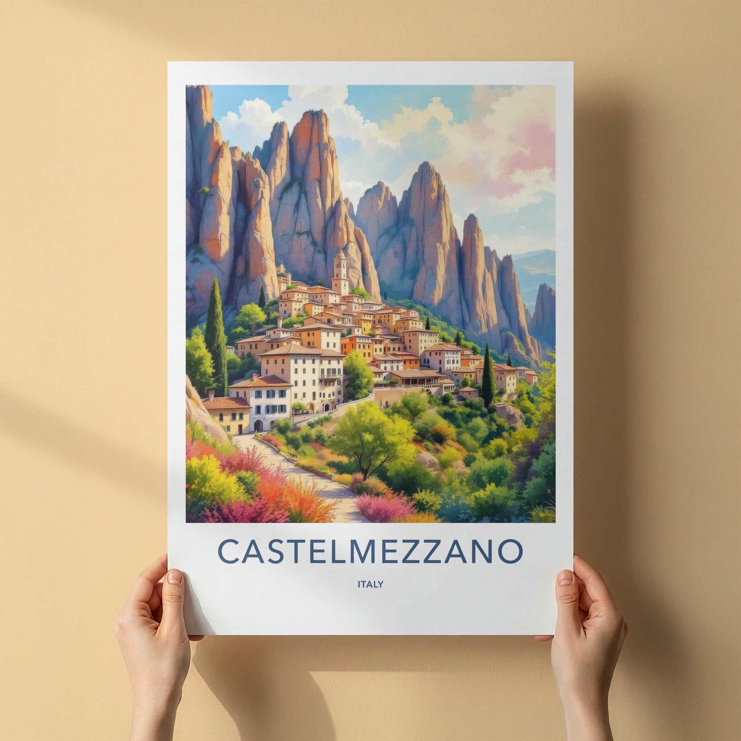 Castelmezzano Poster - Italy Travel Art - Dramatic Rock Village Home Decor