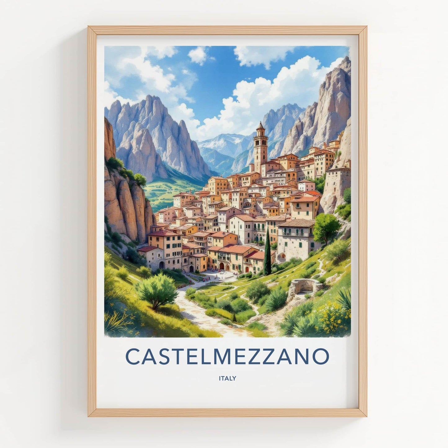 Castelmezzano Poster - Italy Travel Art - Mountain Village Scene Home Decor