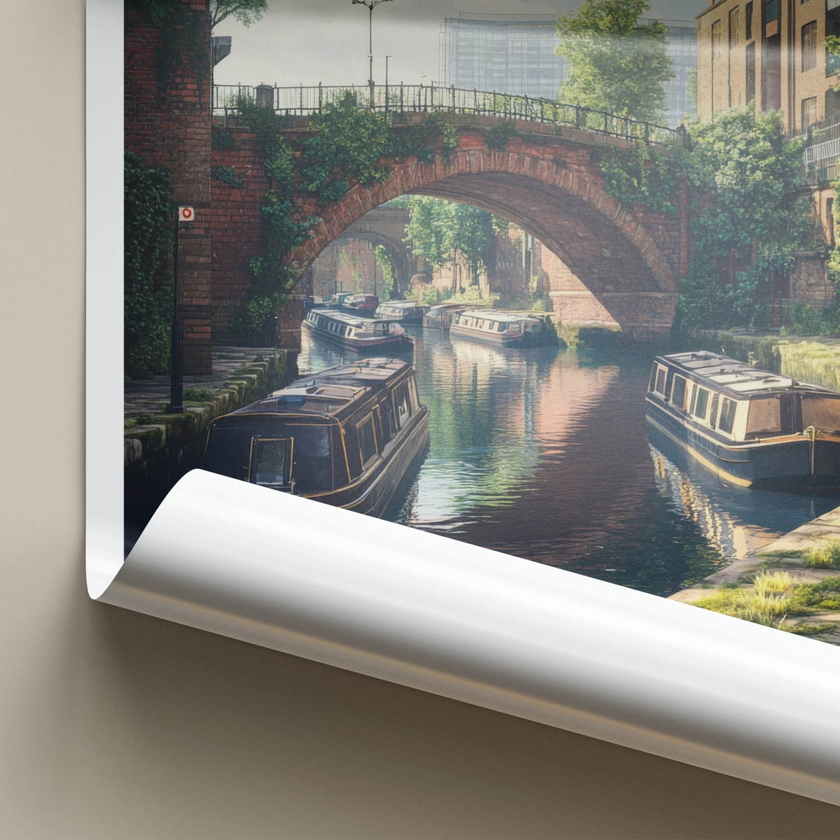 Castlefield Poster - United Kingdom Travel Art - Canal boat bridge Home Decor