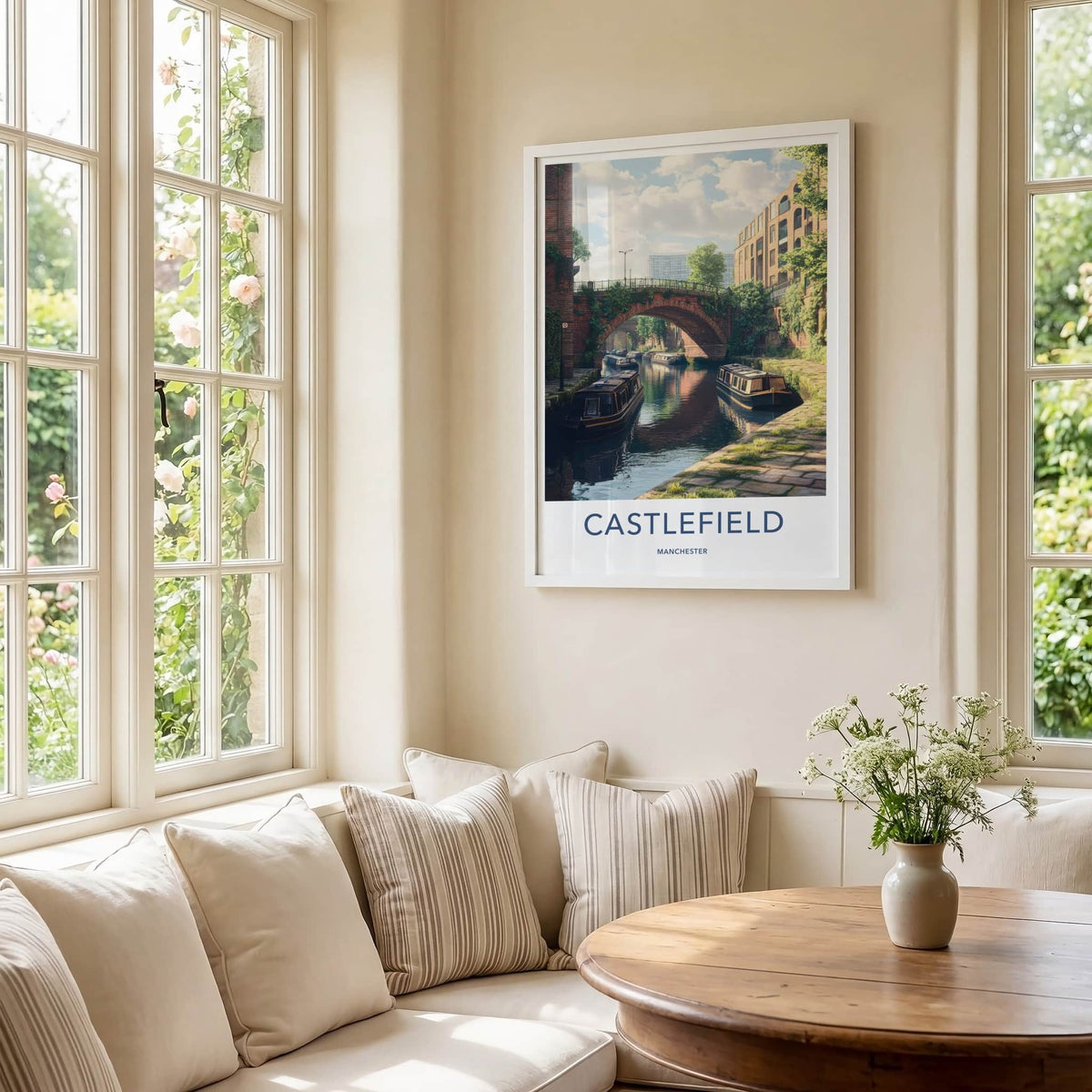 Castlefield Poster - United Kingdom Travel Art - Canal boat bridge Home Decor