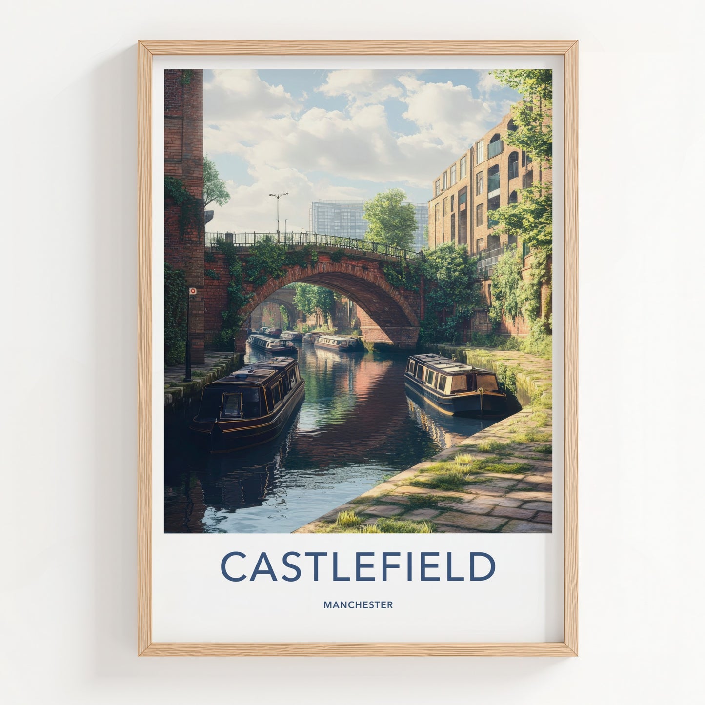 Castlefield Poster - United Kingdom Travel Art - Canal boat bridge Home Decor