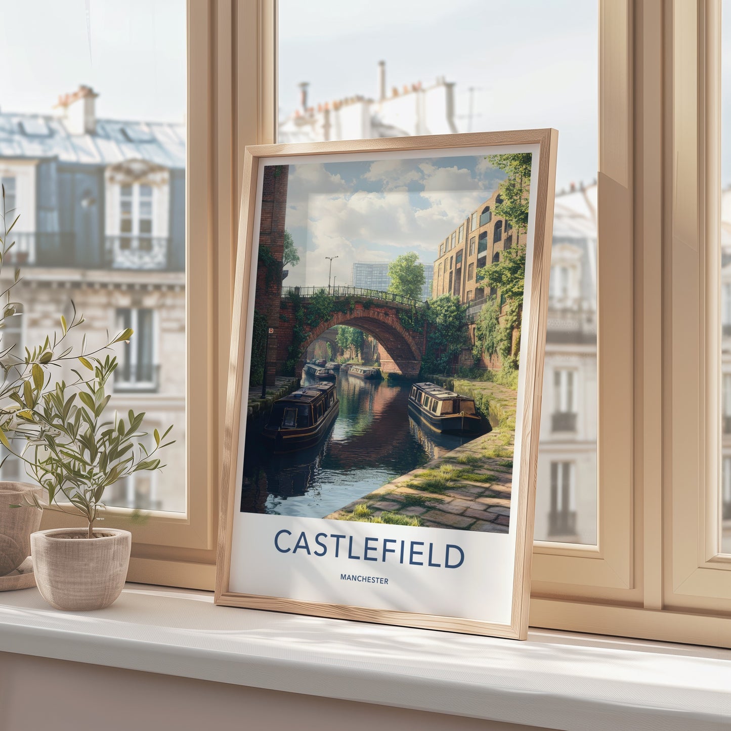 Castlefield Poster - United Kingdom Travel Art - Canal boat bridge Home Decor