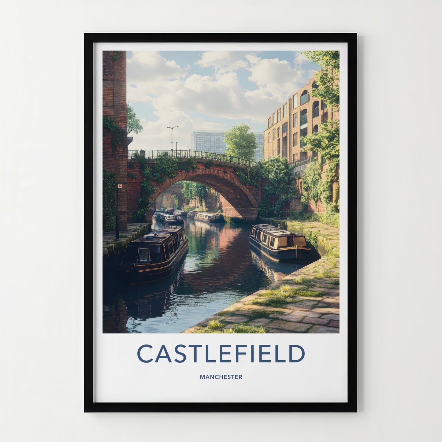 Castlefield Poster - United Kingdom Travel Art - Canal boat bridge Home Decor